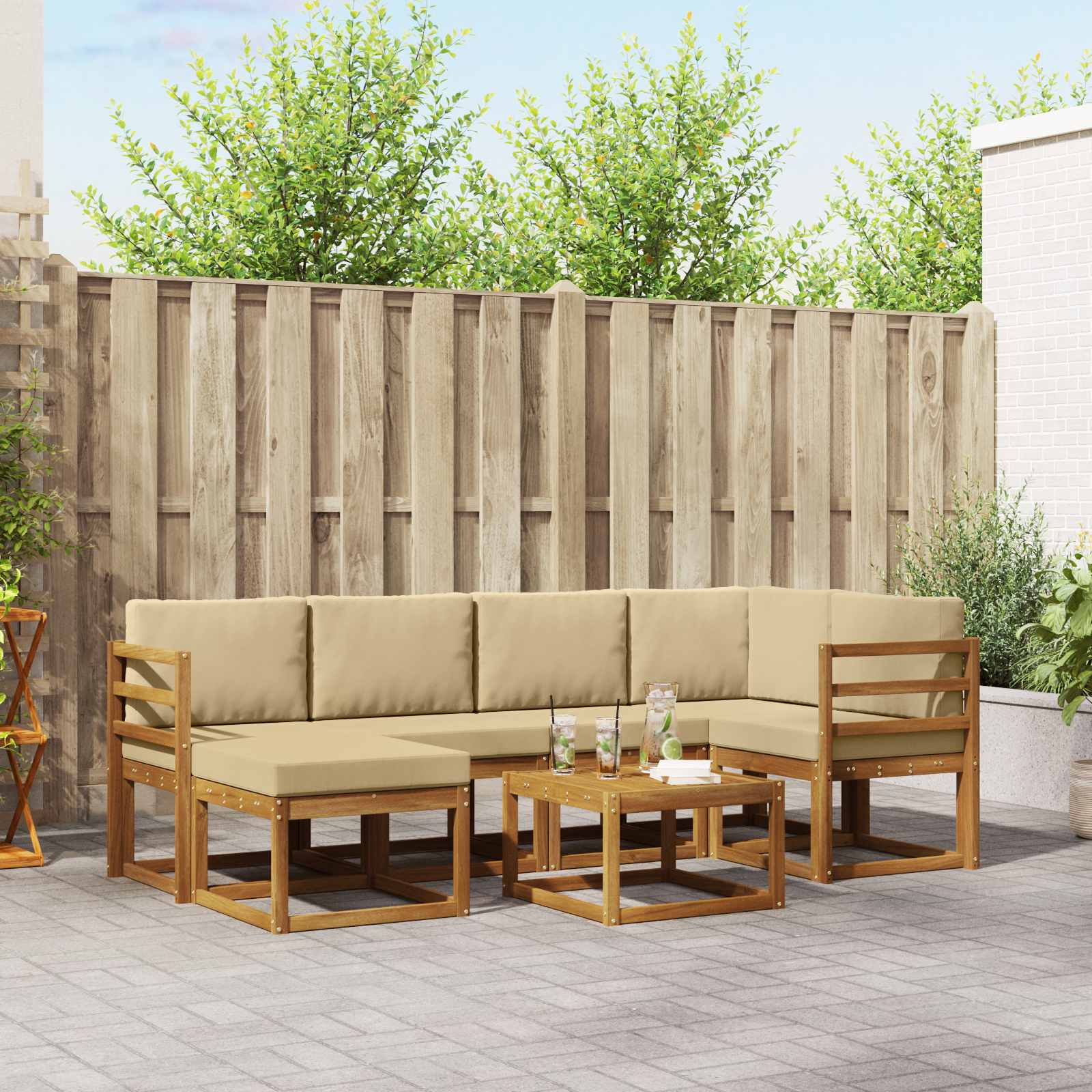 Outdoor-Sofagarnitur mit Kissen 7 pcs Natur und Beige