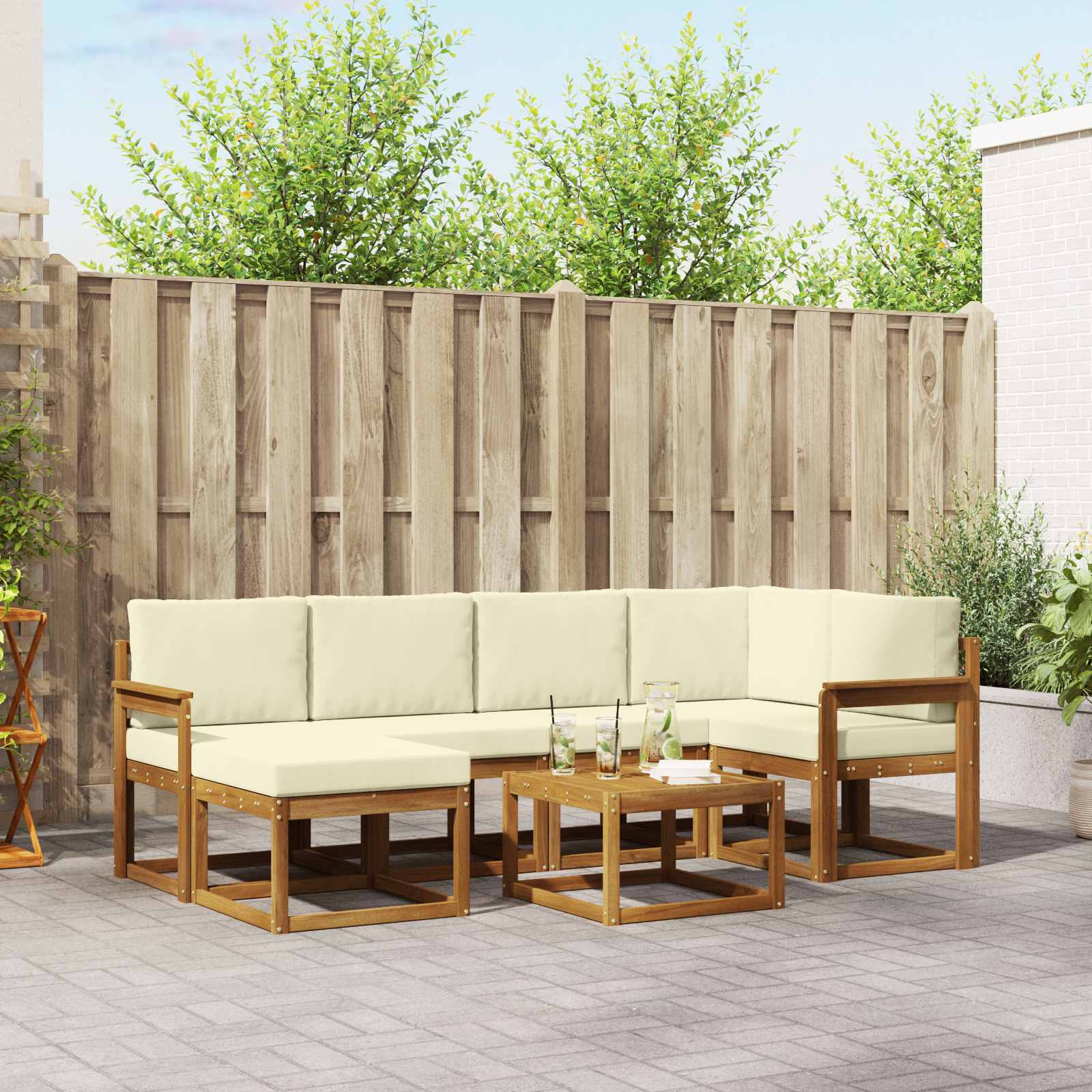 Outdoor-Sofagarnitur 7 stk. Natur und Creme