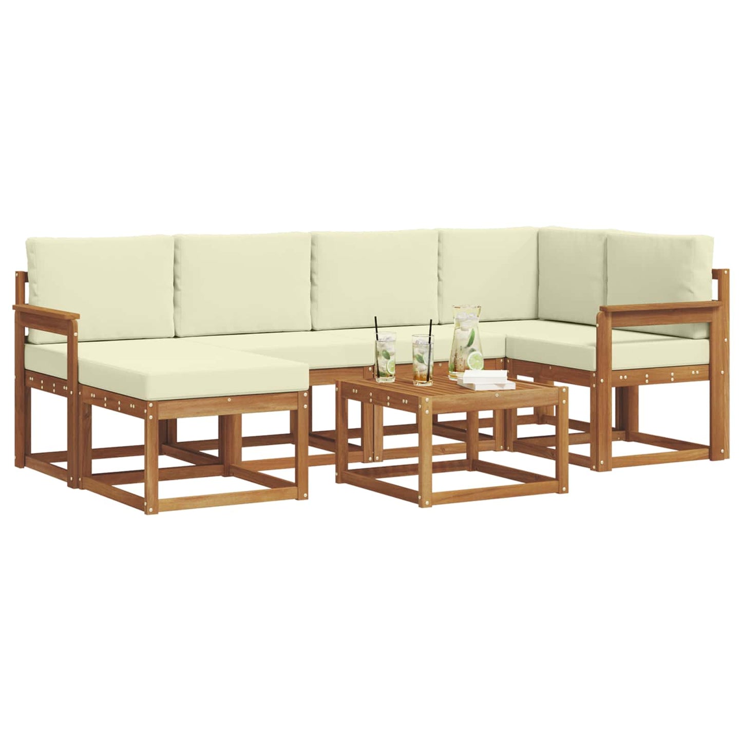Outdoor-Sofagarnitur 7 stk. Natur und Creme
