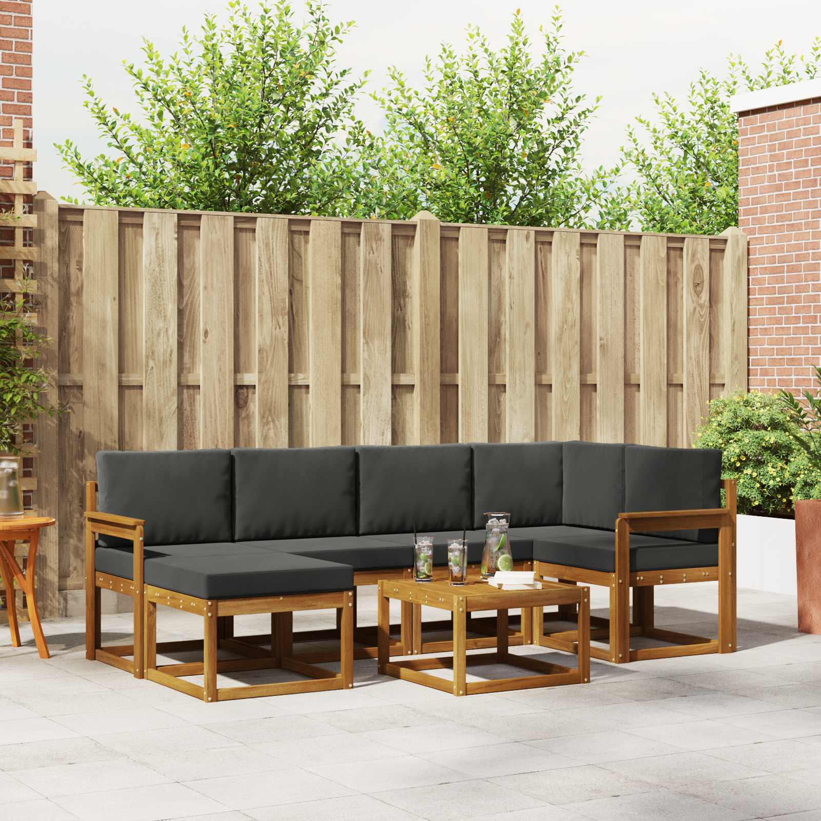 Outdoor-Sofagarnitur 7 stk. Natur und Anthrazit