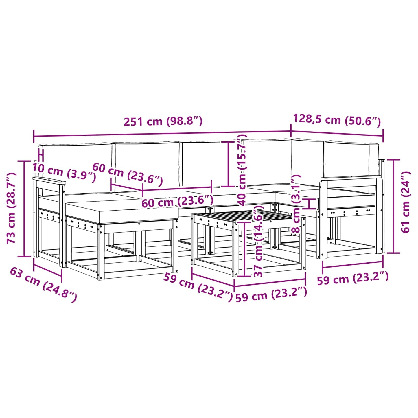 Outdoor-Sofagarnitur 7 stk. Natur und Anthrazit