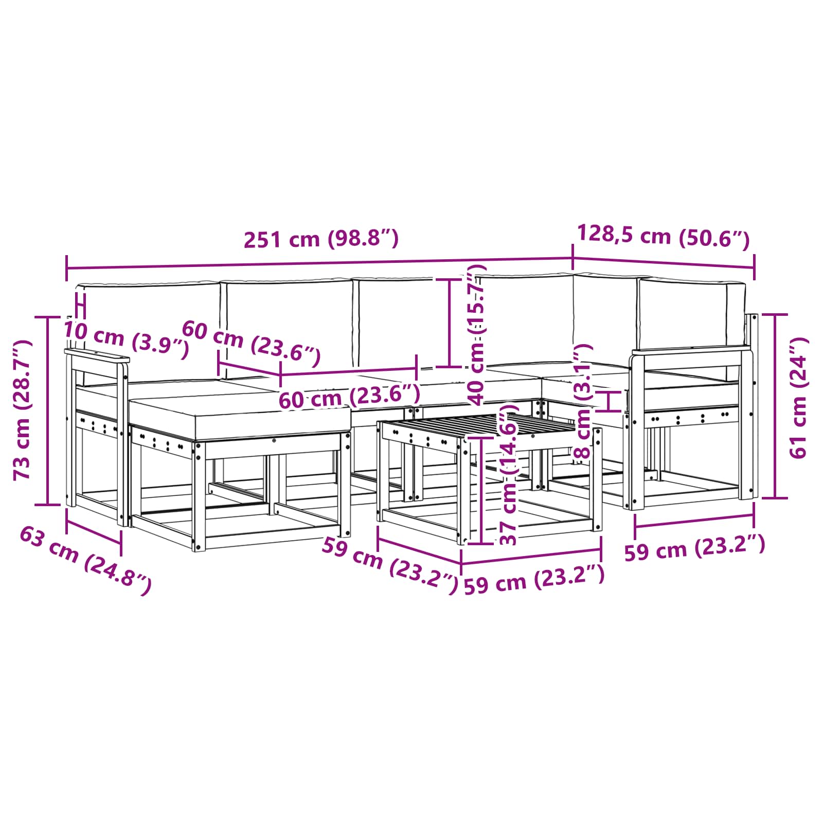 Outdoor-Sofagarnitur 7 stk. Natur und Anthrazit