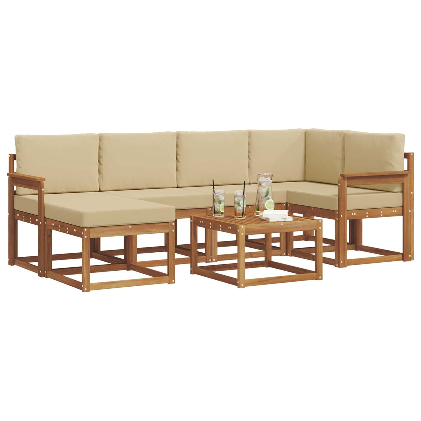 Outdoor-Sofagarnitur mit Kissen 7 pcs Natur und Beige
