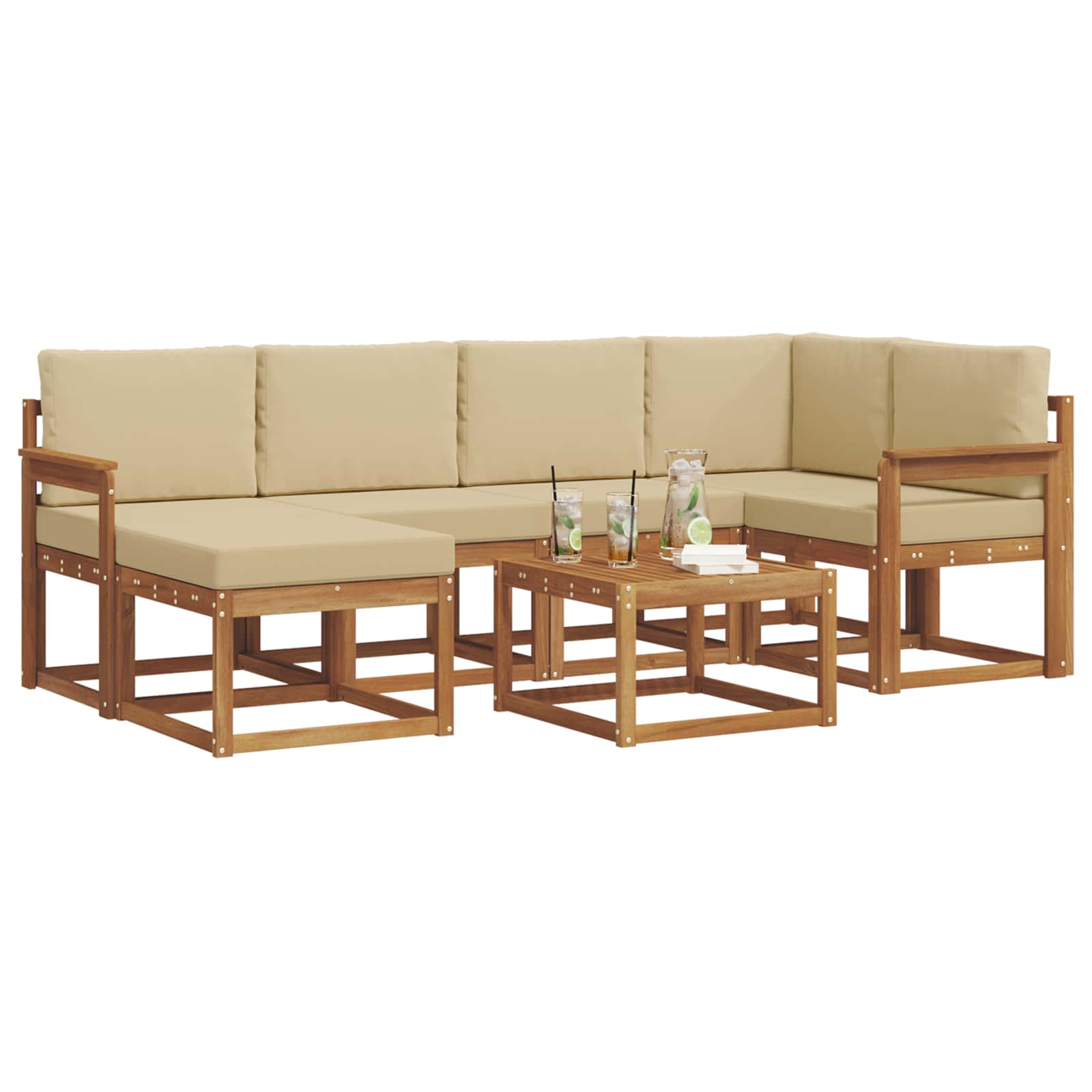Outdoor-Sofagarnitur mit Kissen 7 pcs Natur und Beige