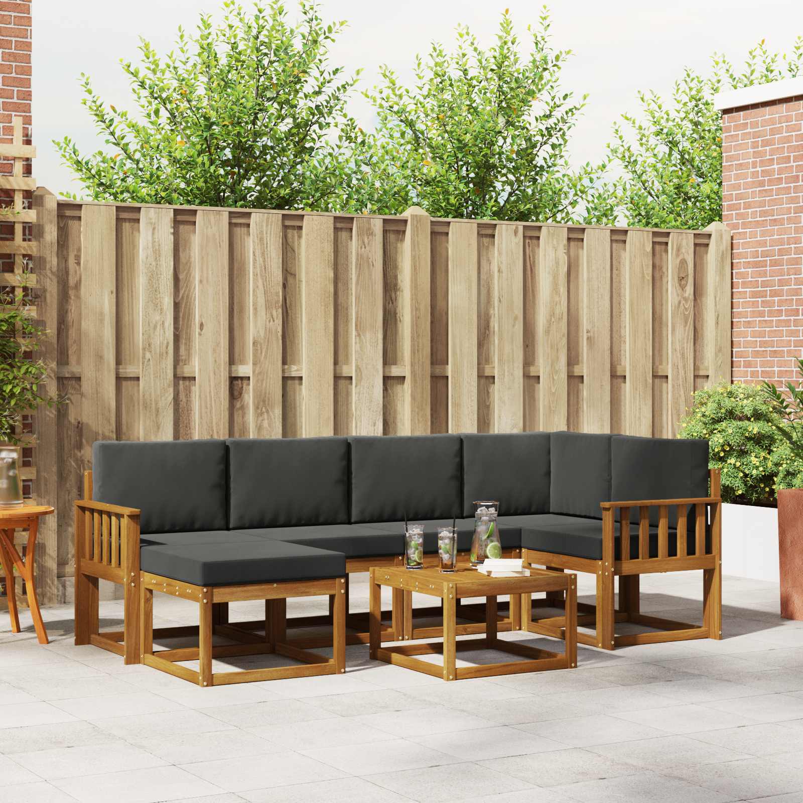Outdoor-Sofagarnitur 7 stk. Natur und Anthrazit