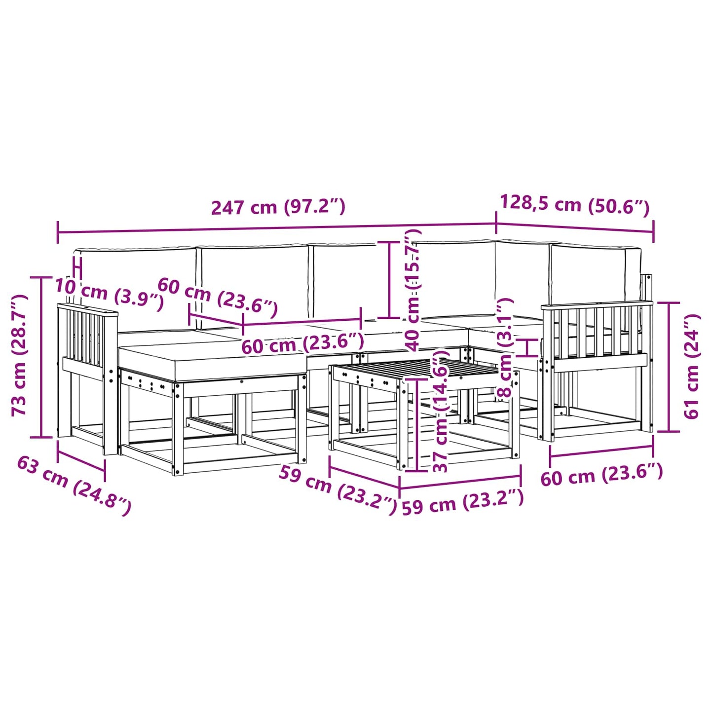 Outdoor-Sofagarnitur 7 stk. Natur und Anthrazit