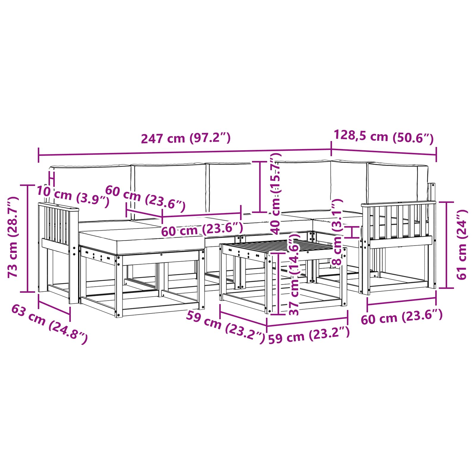 Outdoor-Sofagarnitur 7 stk. Natur und Anthrazit