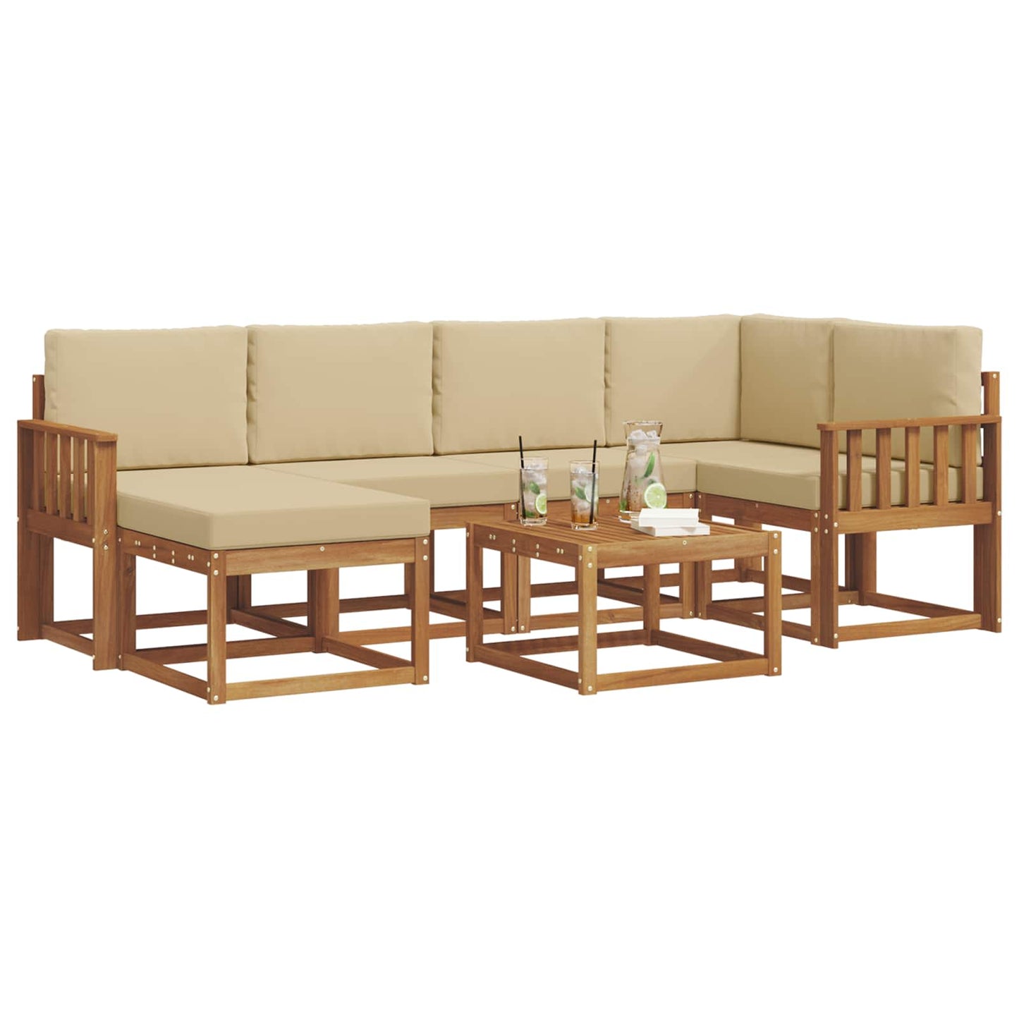Outdoor-Sofagarnitur mit Kissen 7 pcs Natur und Beige