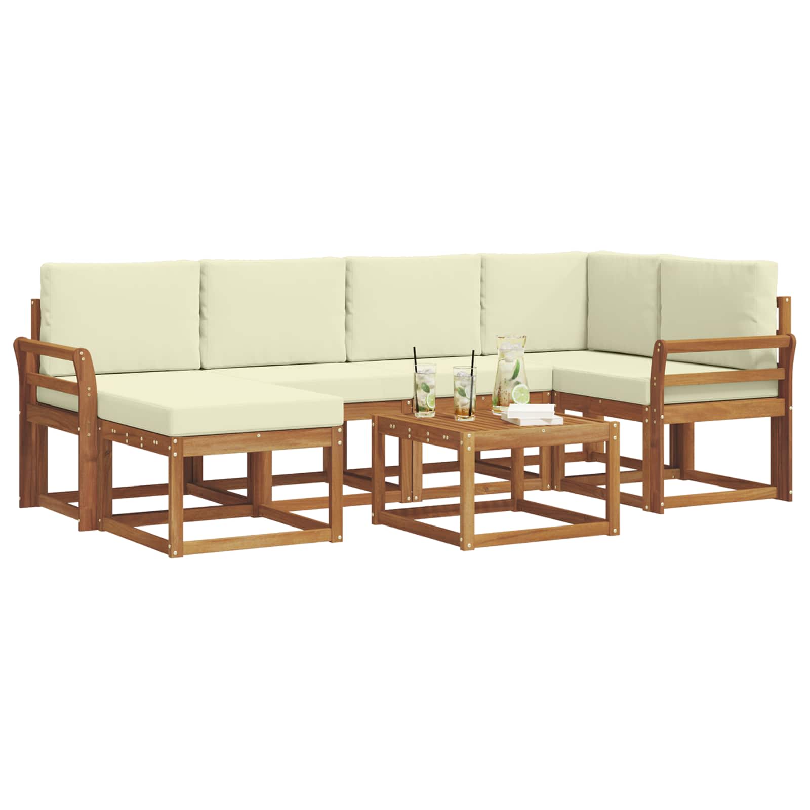 Outdoor-Sofagarnitur 7 stk. Natur und Creme