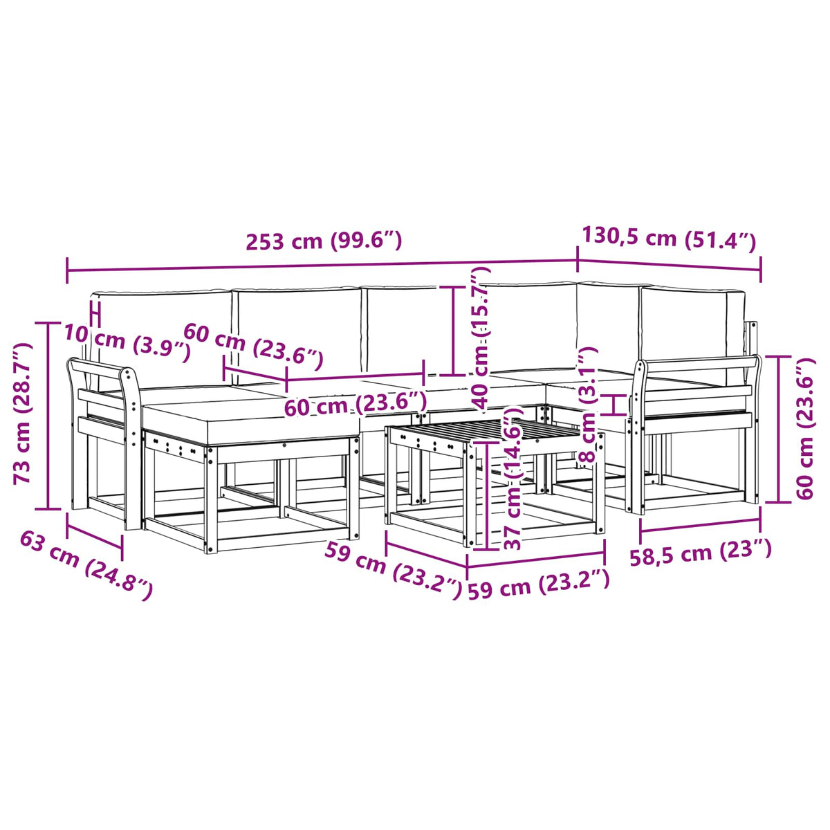 Outdoor-Sofagarnitur 7 stk. Natur und Creme