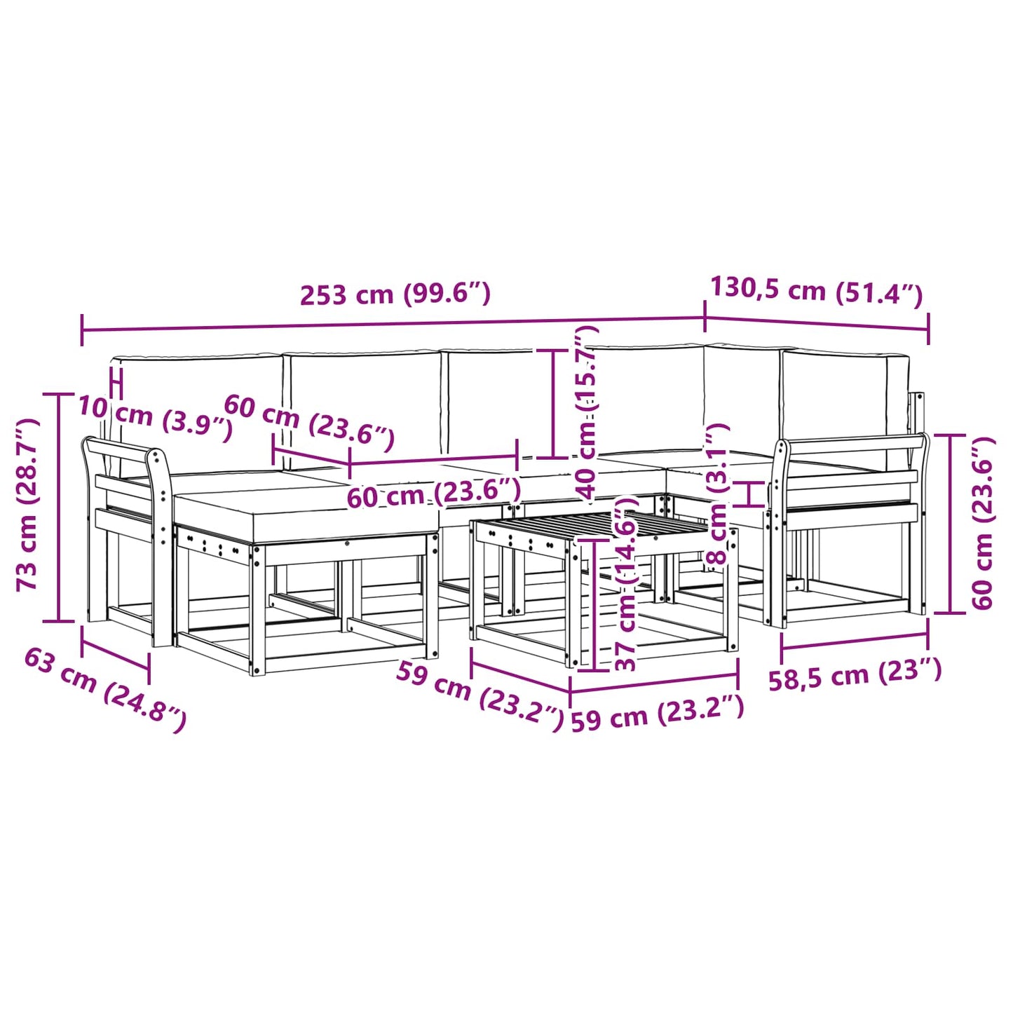 Outdoor-Sofagarnitur 7 stk. Natur und Anthrazit