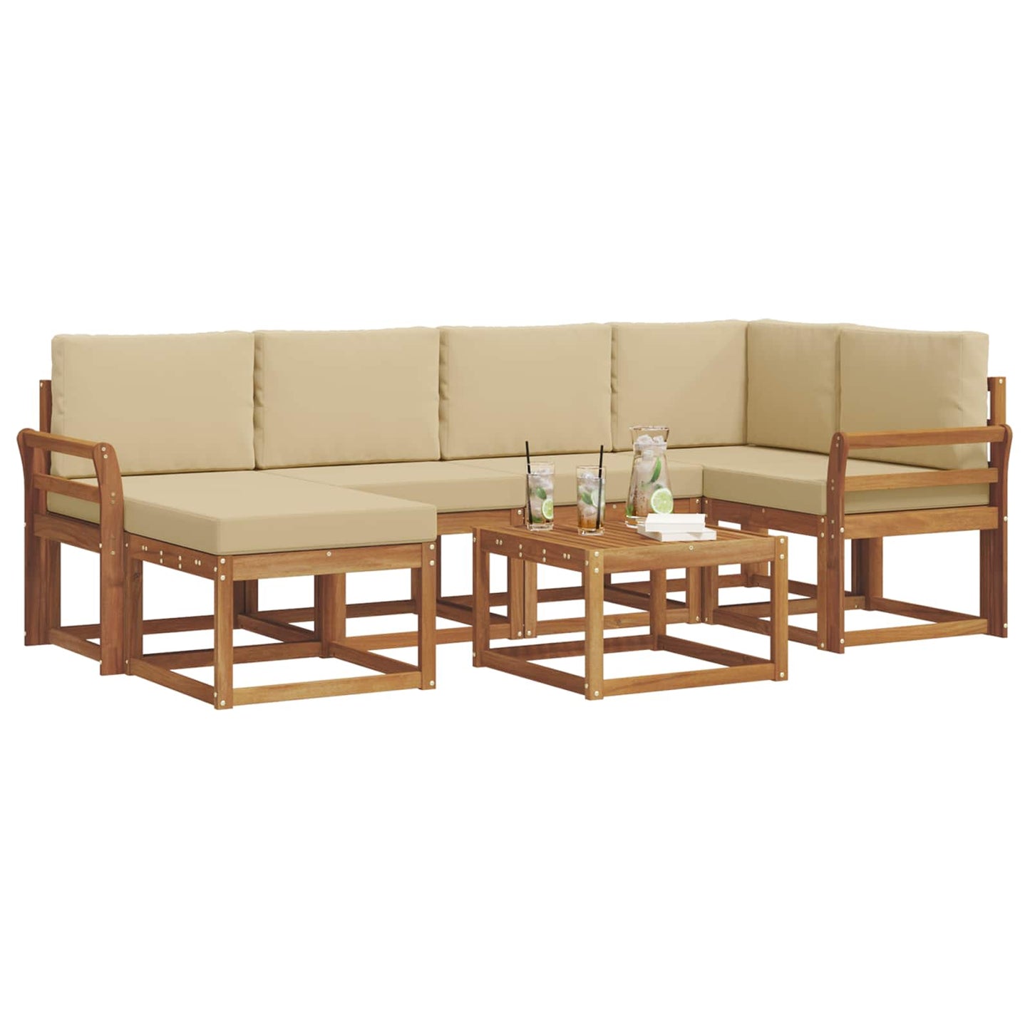 Outdoor-Sofagarnitur mit Kissen 7 pcs Natur und Beige
