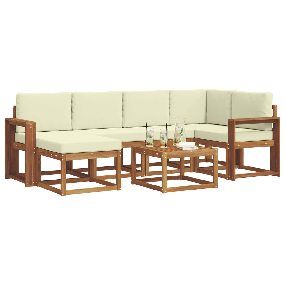 Outdoor-Sofagarnitur 7 stk. Natur und Creme