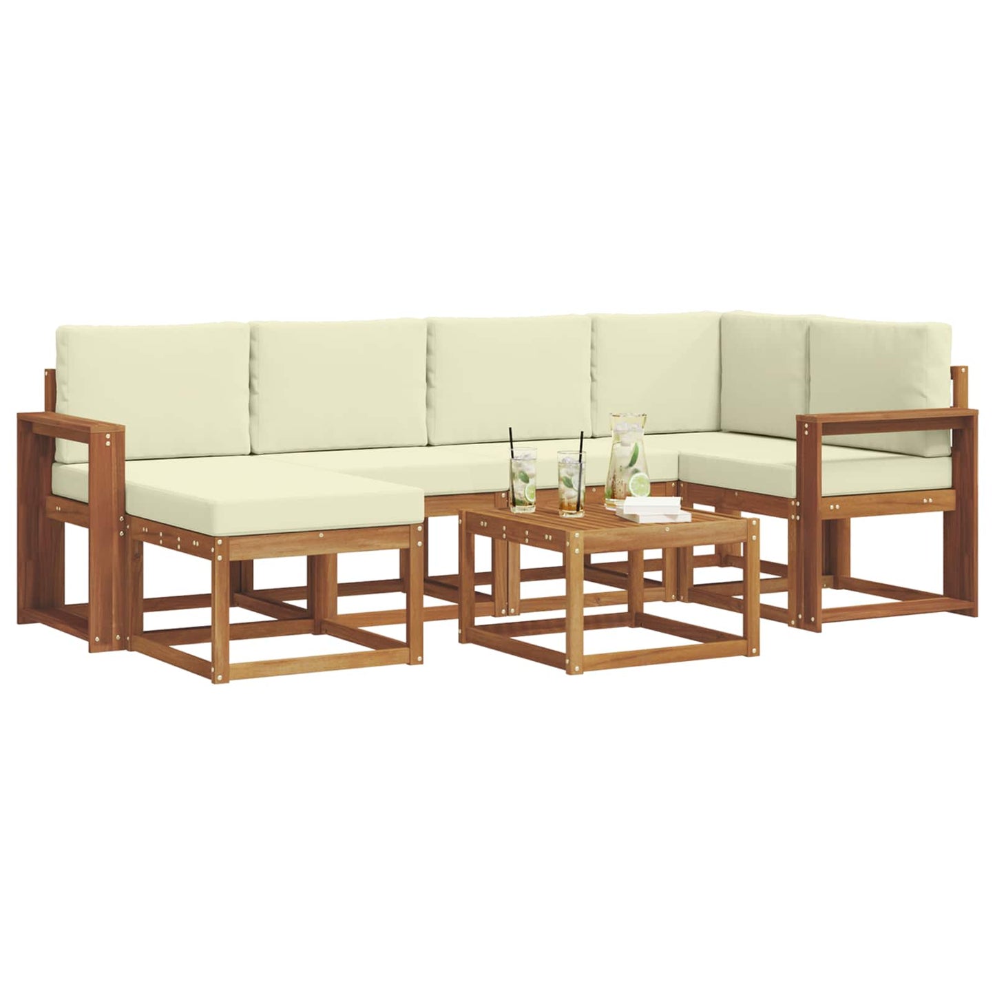 Outdoor-Sofagarnitur 7 stk. Natur und Creme