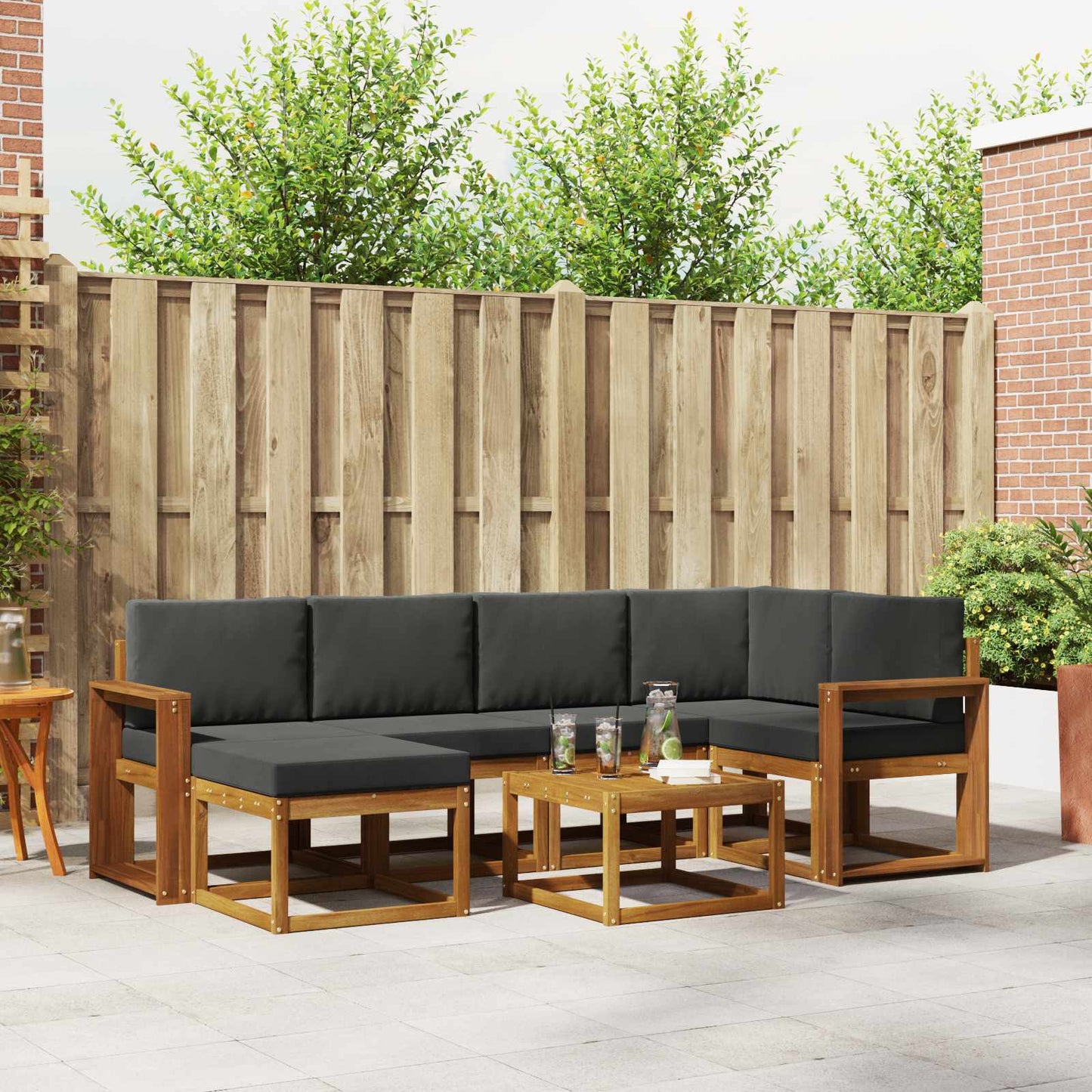 Outdoor-Sofagarnitur 7 stk. Natur und Anthrazit