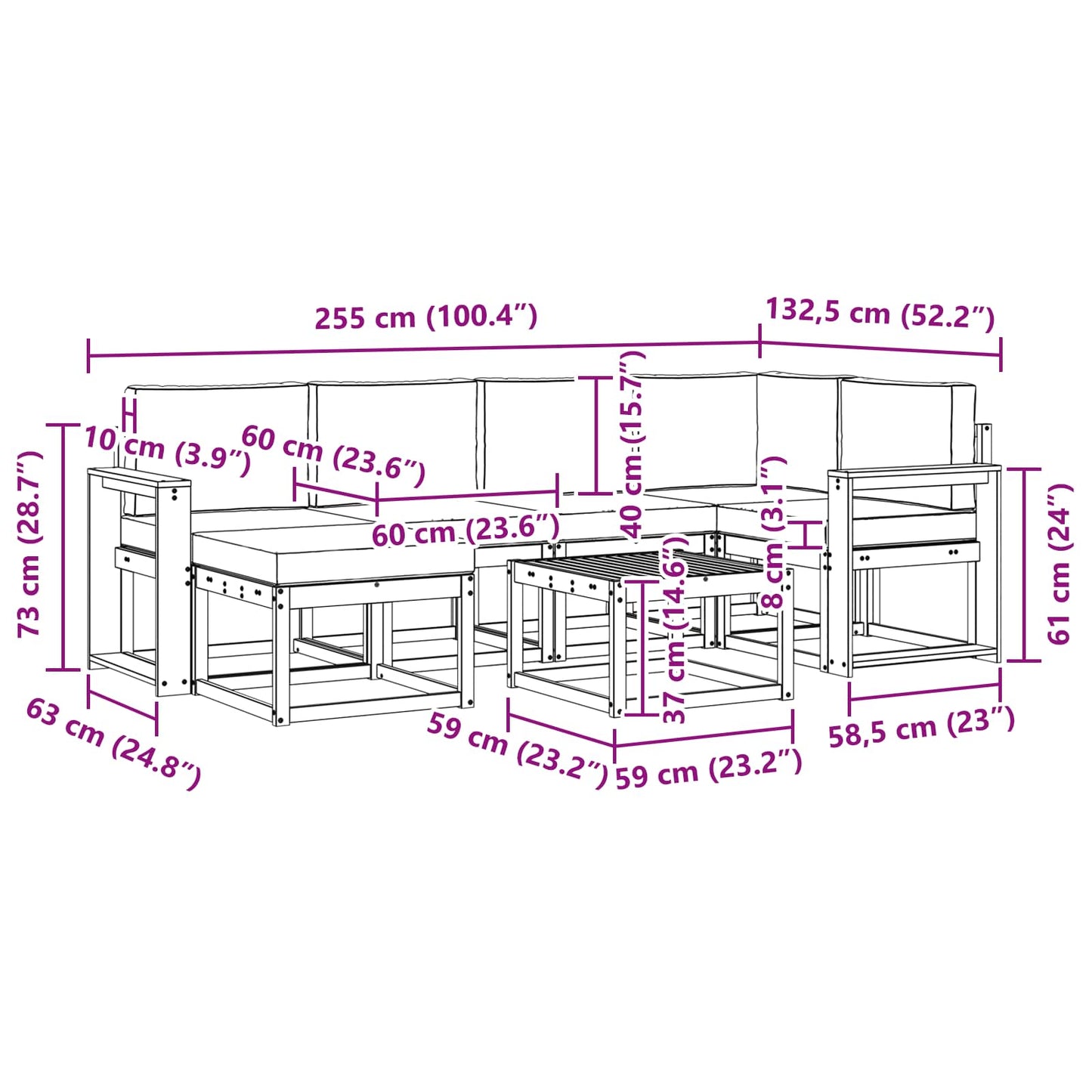 Outdoor-Sofagarnitur 7 stk. Natur und Anthrazit