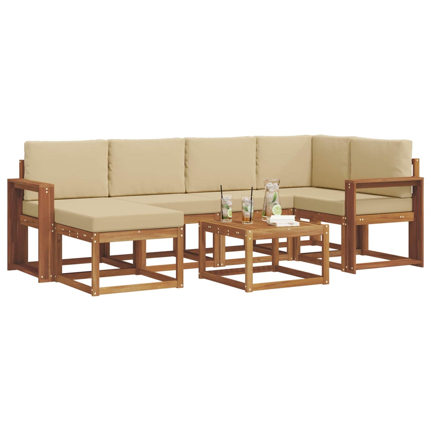 Outdoor-Sofagarnitur mit Kissen 7 pcs Natur und Beige