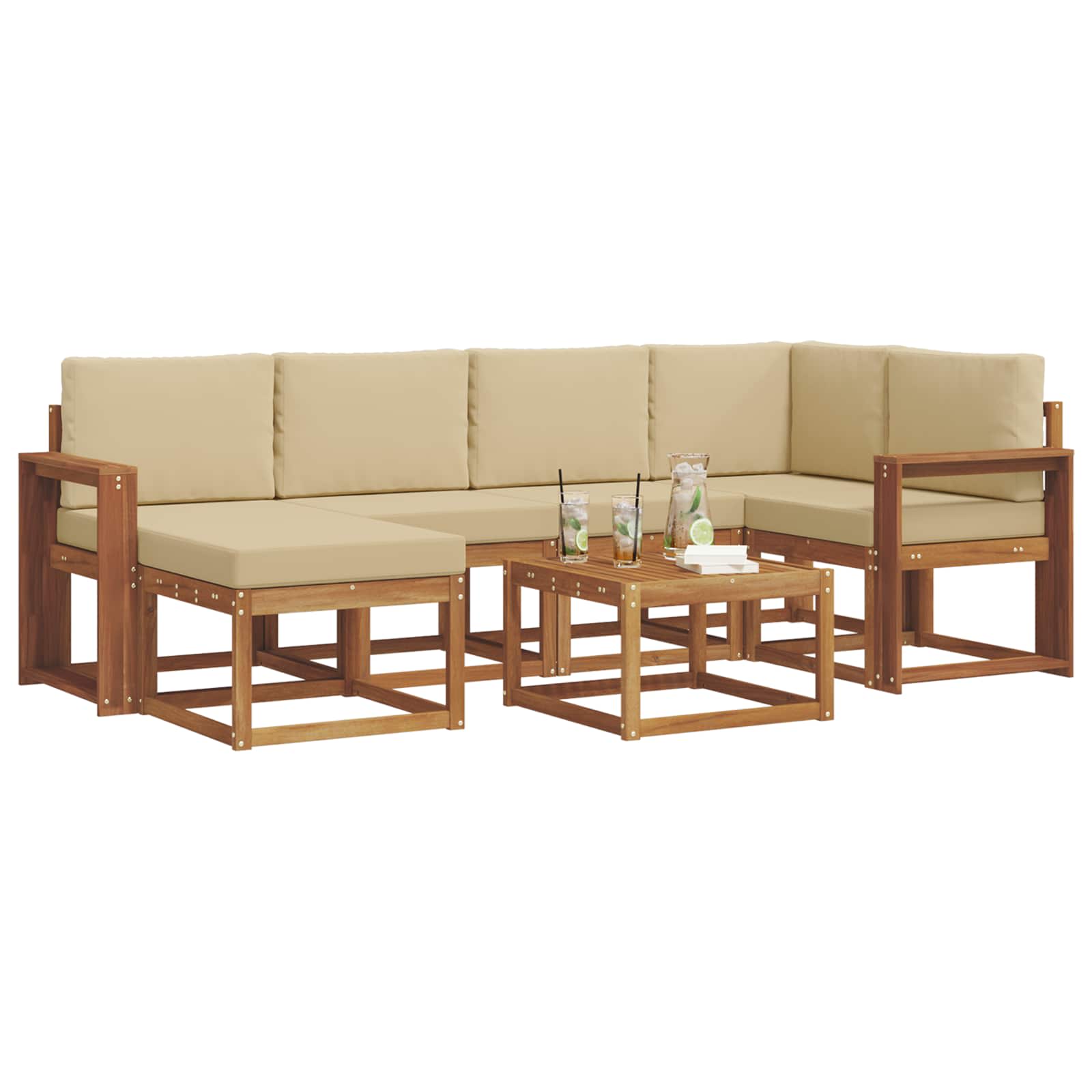 Outdoor-Sofagarnitur mit Kissen 7 pcs Natur und Beige