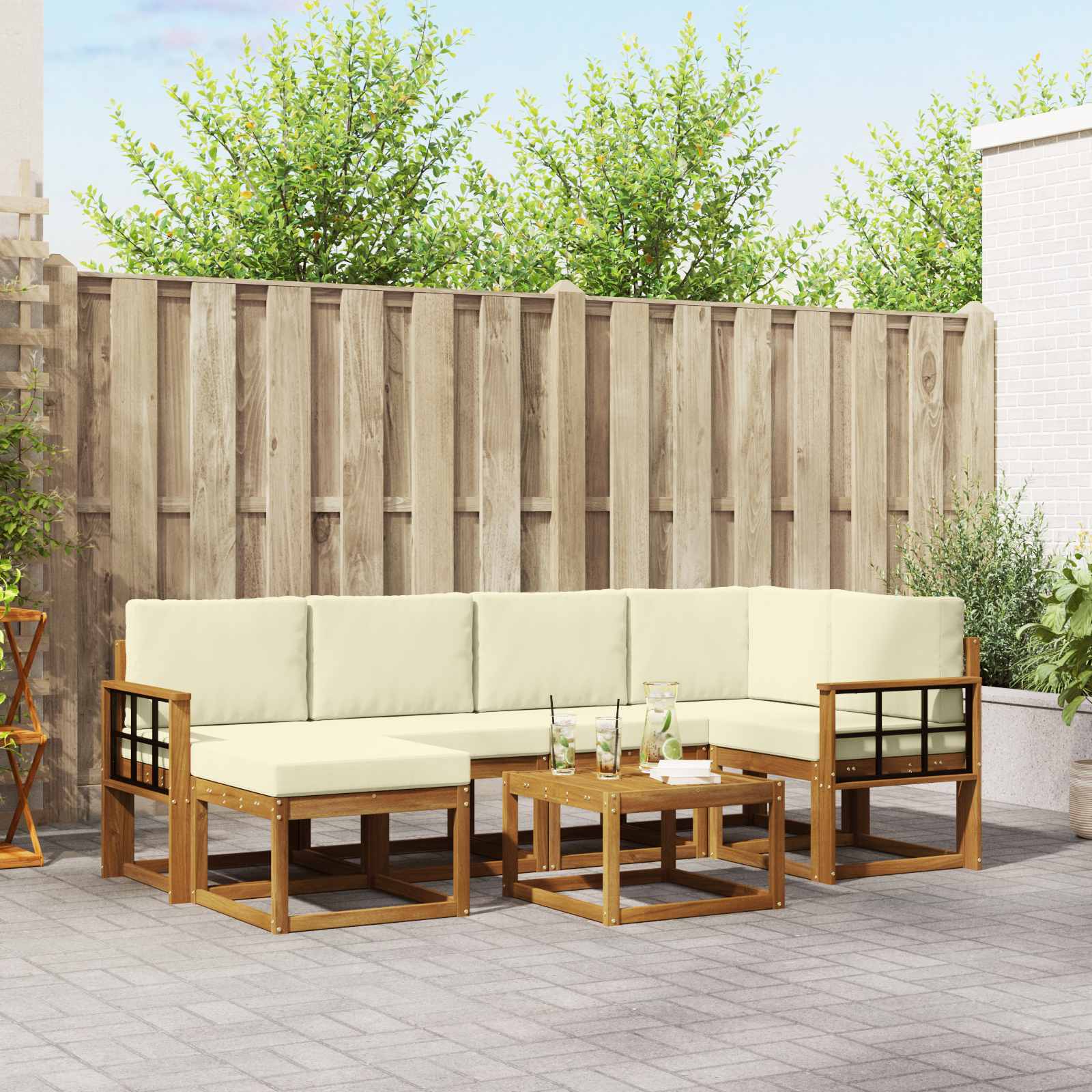 Outdoor-Sofagarnitur 7 stk. Natur und Creme