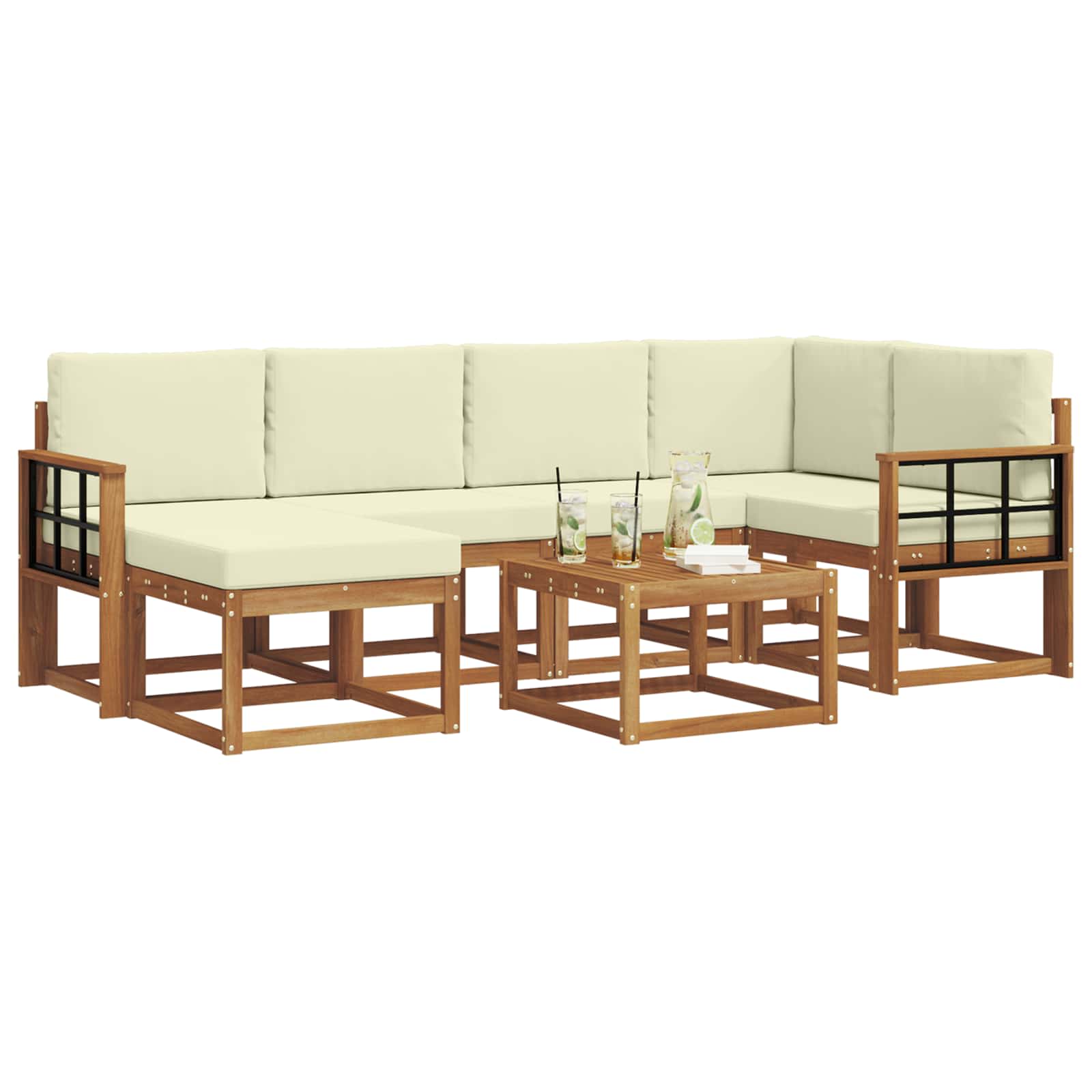 Outdoor-Sofagarnitur 7 stk. Natur und Creme