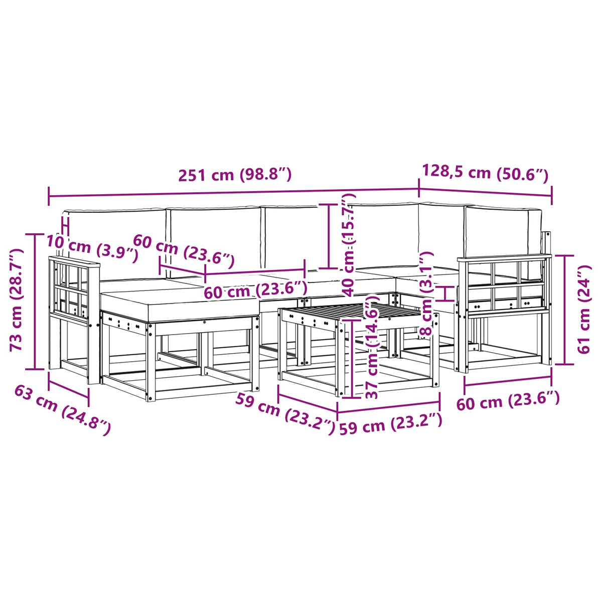 Outdoor-Sofagarnitur 7 stk. Natur und Creme