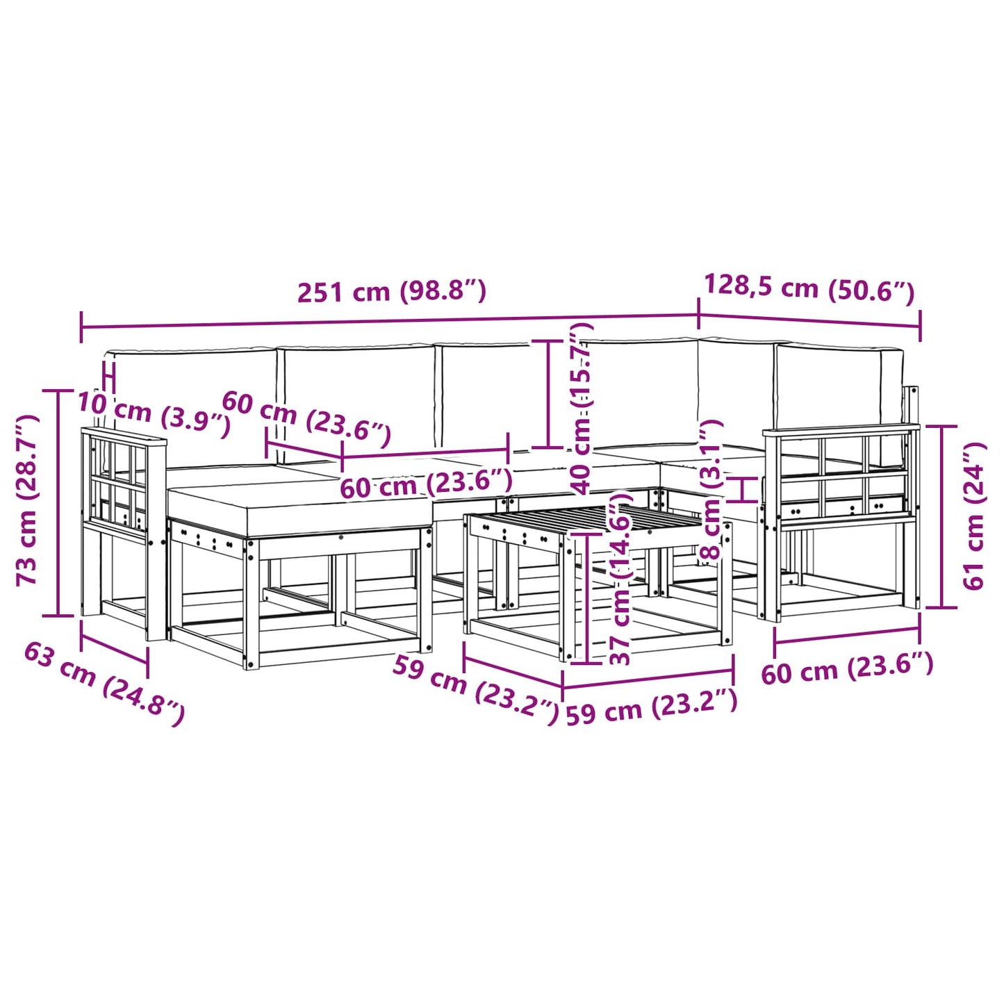 Outdoor-Sofagarnitur 7 stk. Natur und Creme
