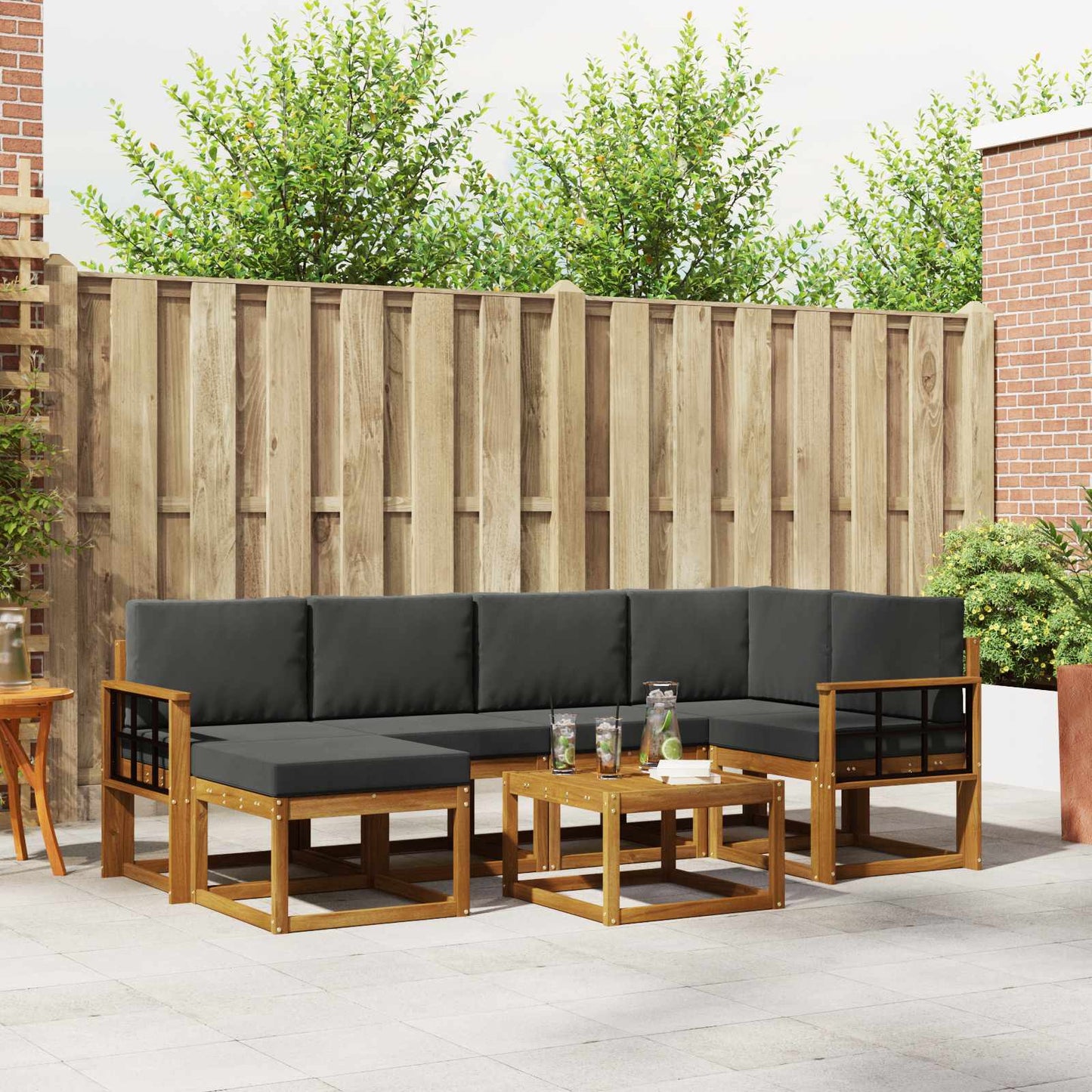 Outdoor-Sofagarnitur 7 stk. Natur und Anthrazit