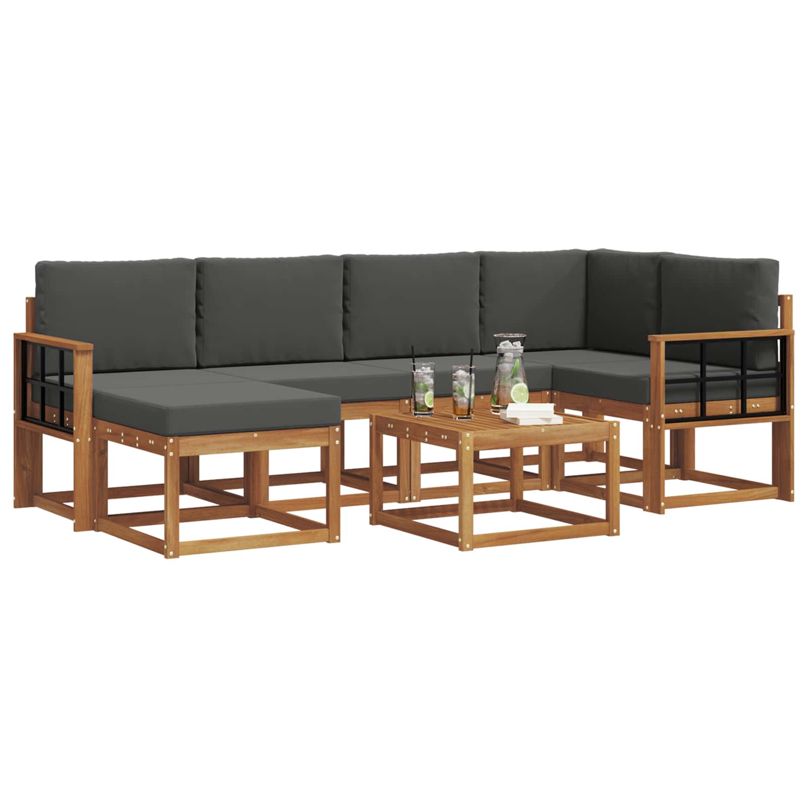 Outdoor-Sofagarnitur 7 stk. Natur und Anthrazit