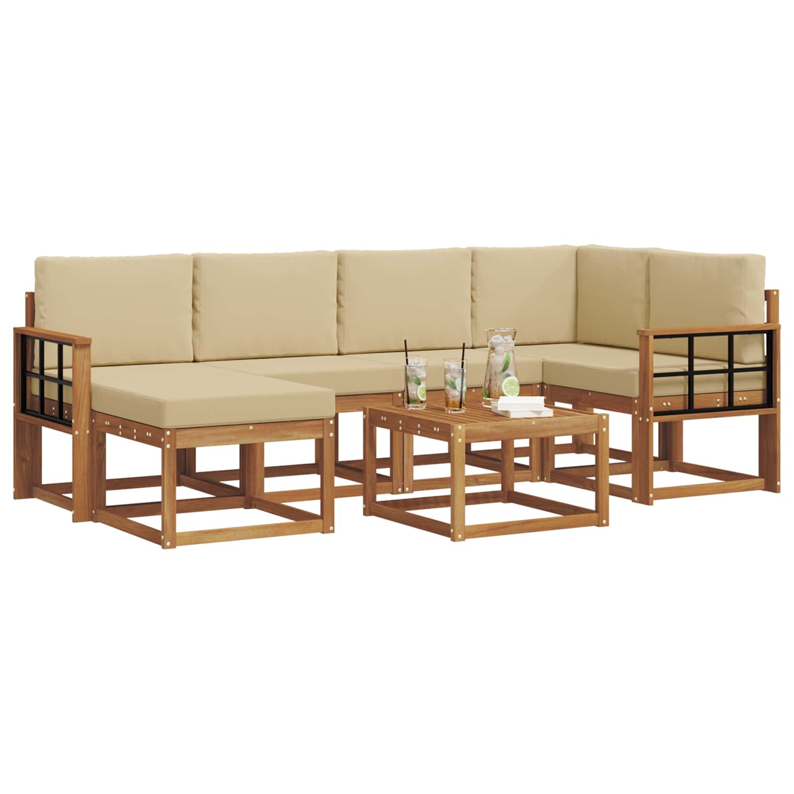 Outdoor-Sofagarnitur mit Kissen 7 pcs Natur und Beige