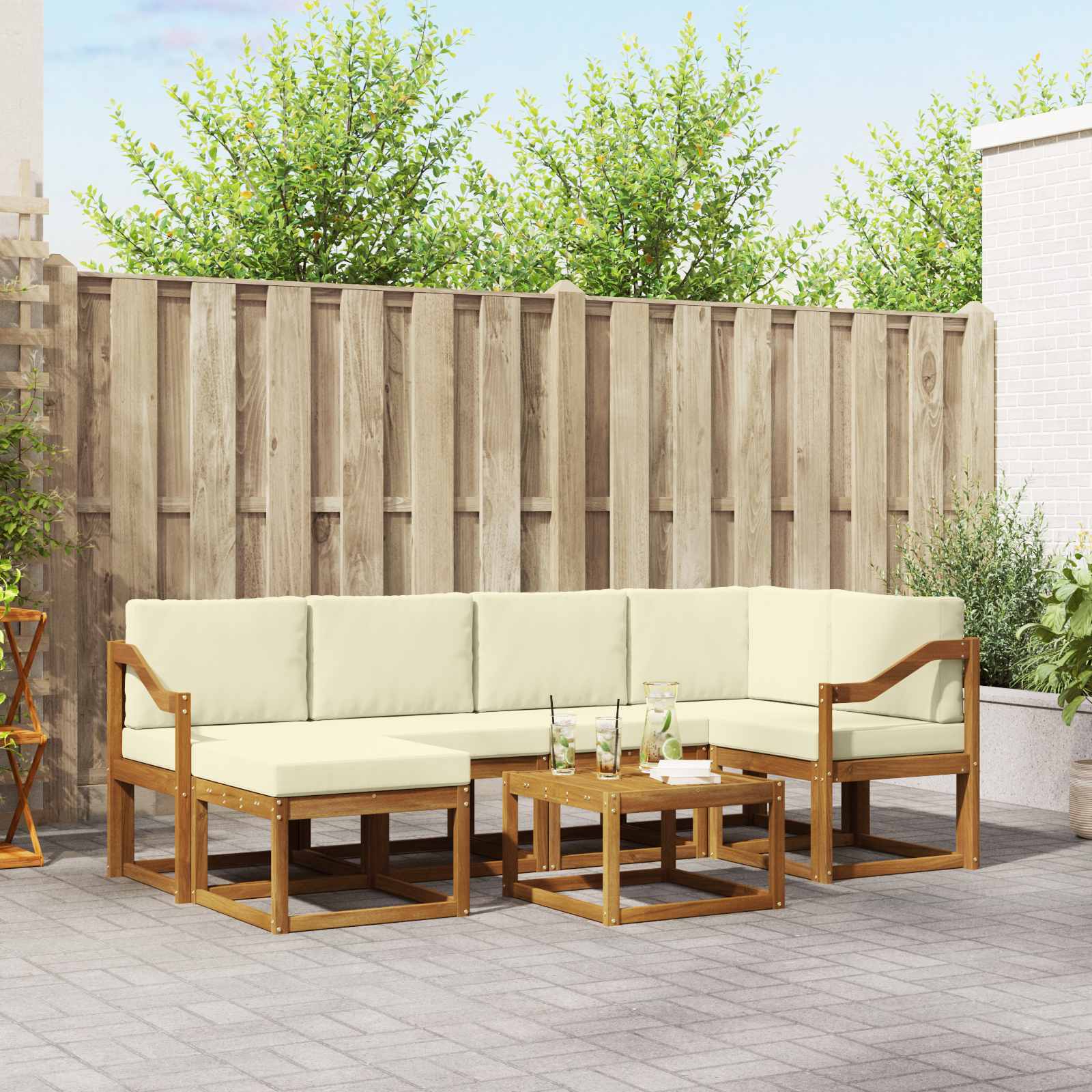Outdoor-Sofagarnitur 7 stk. Natur und Creme