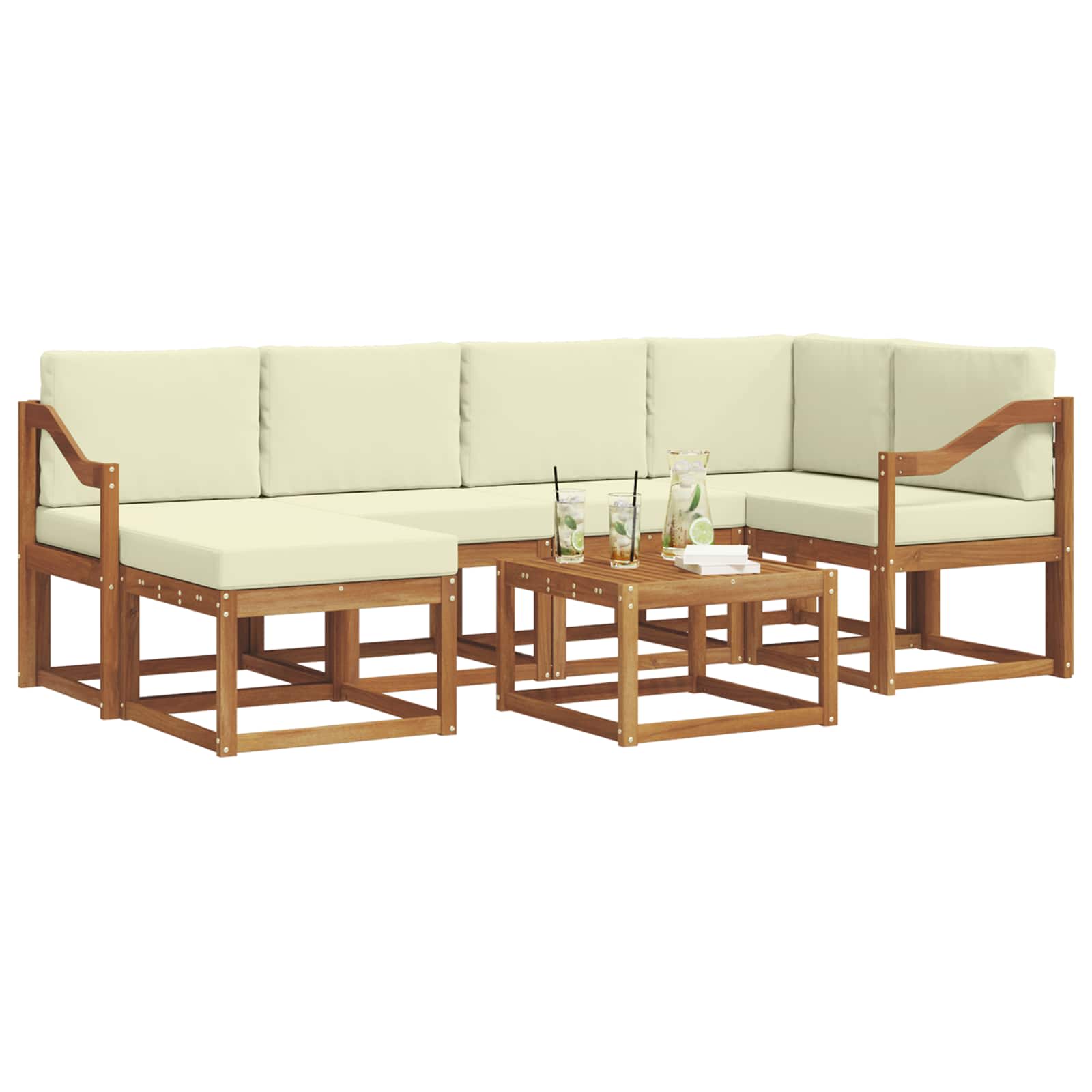 Outdoor-Sofagarnitur 7 stk. Natur und Creme