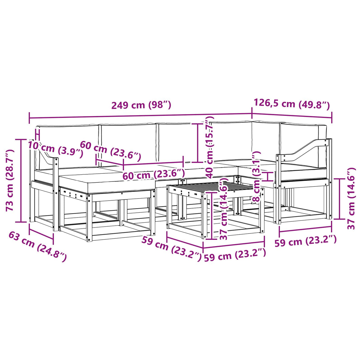 Outdoor-Sofagarnitur 7 stk. Natur und Creme
