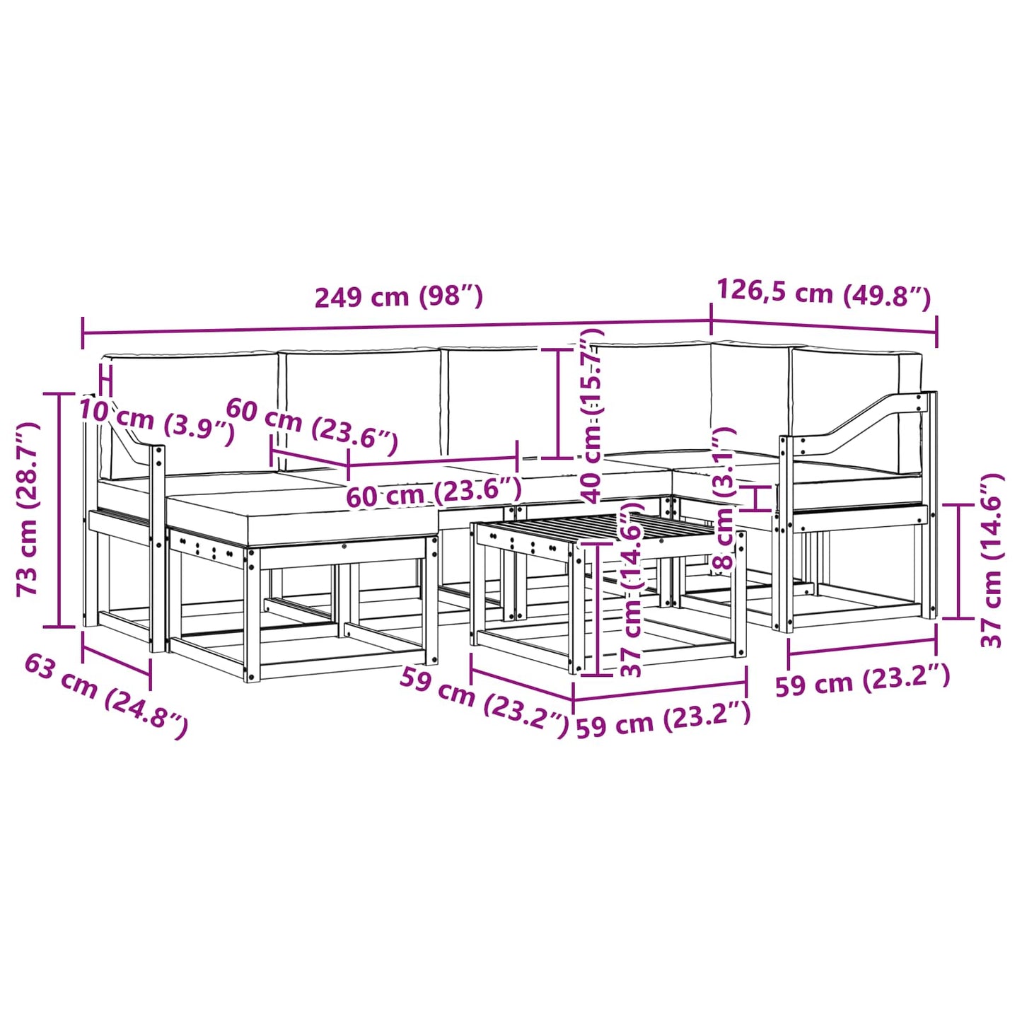 Outdoor-Sofagarnitur 7 stk. Natur und Creme