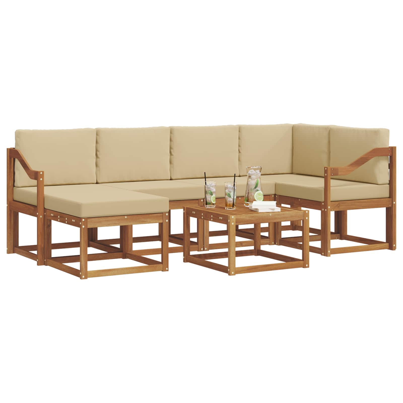 Outdoor-Sofagarnitur mit Kissen 7 pcs Natur und Beige