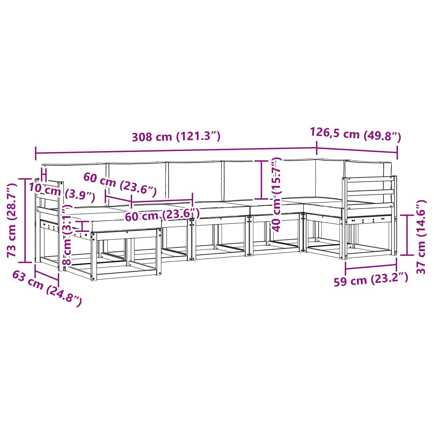 Outdoor-Sofagarnitur 7 stk. Natur und Creme