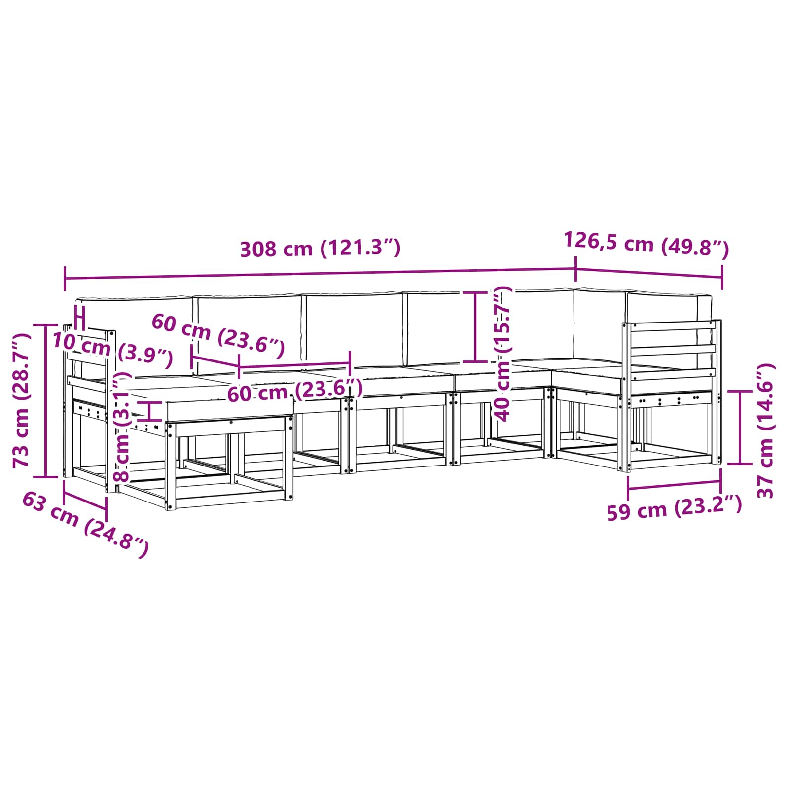 Outdoor-Sofagarnitur 7 stk. Natur und Creme