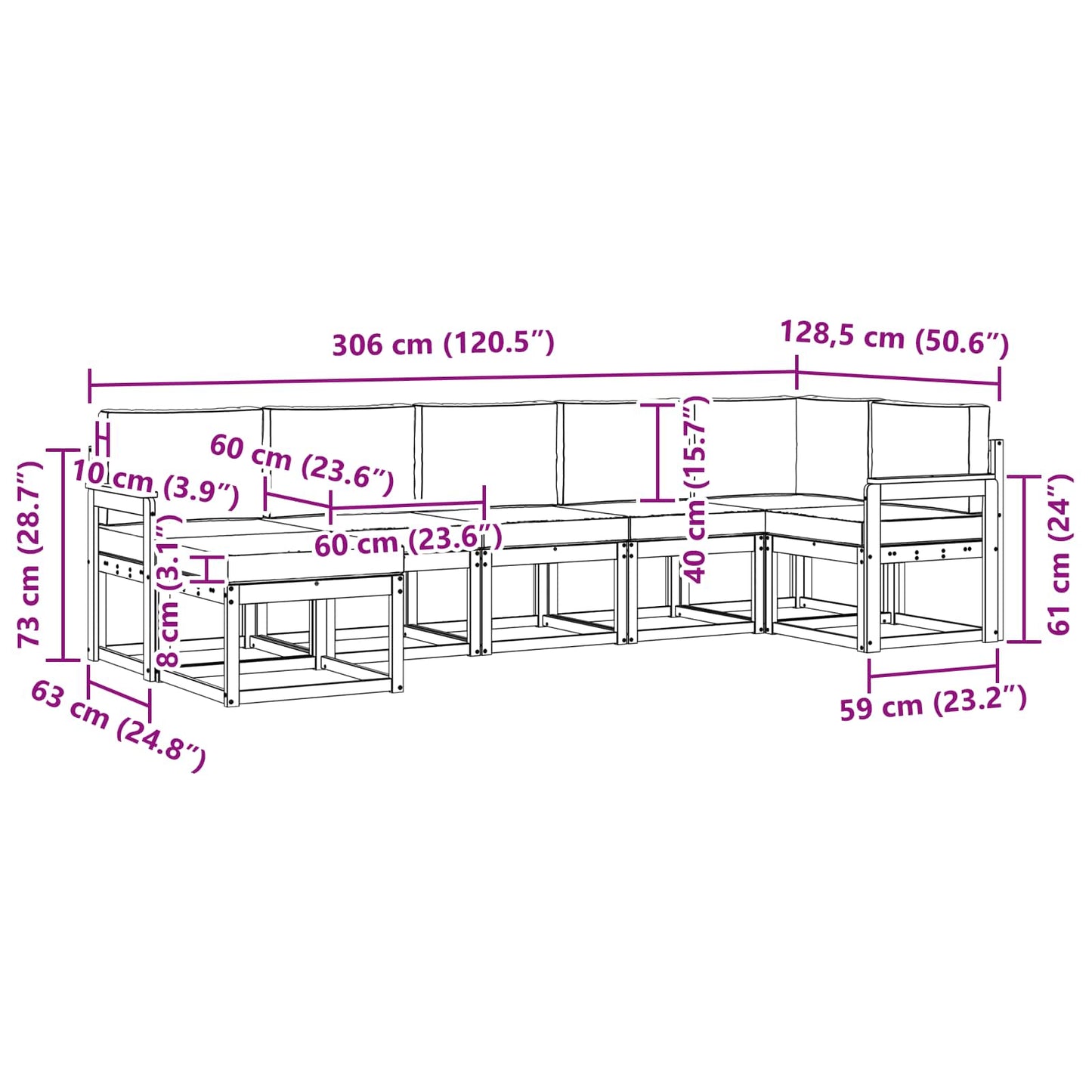 Outdoor-Sofagarnitur 7 stk. Natur und Creme