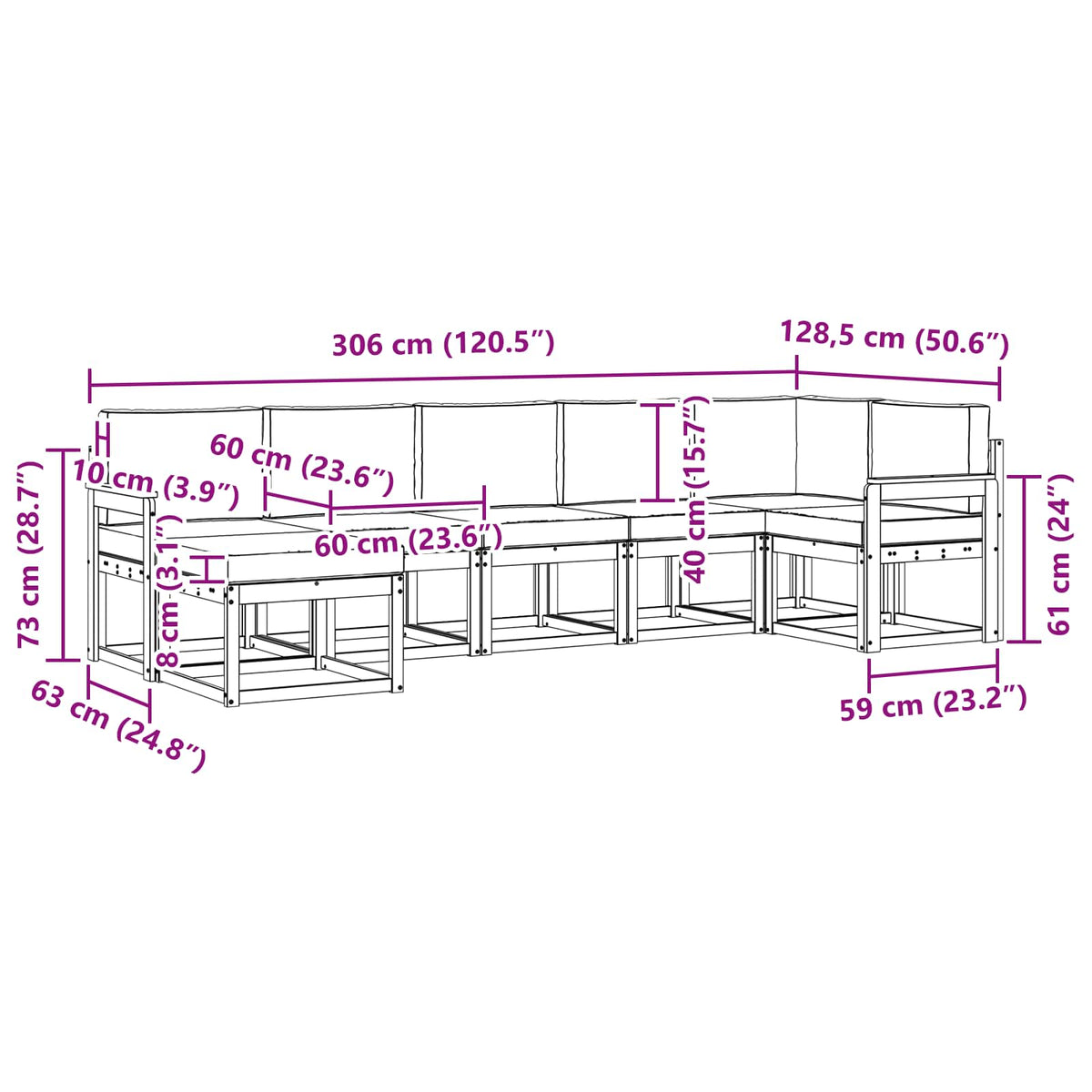 Outdoor-Sofagarnitur 7 stk. Natur und Creme