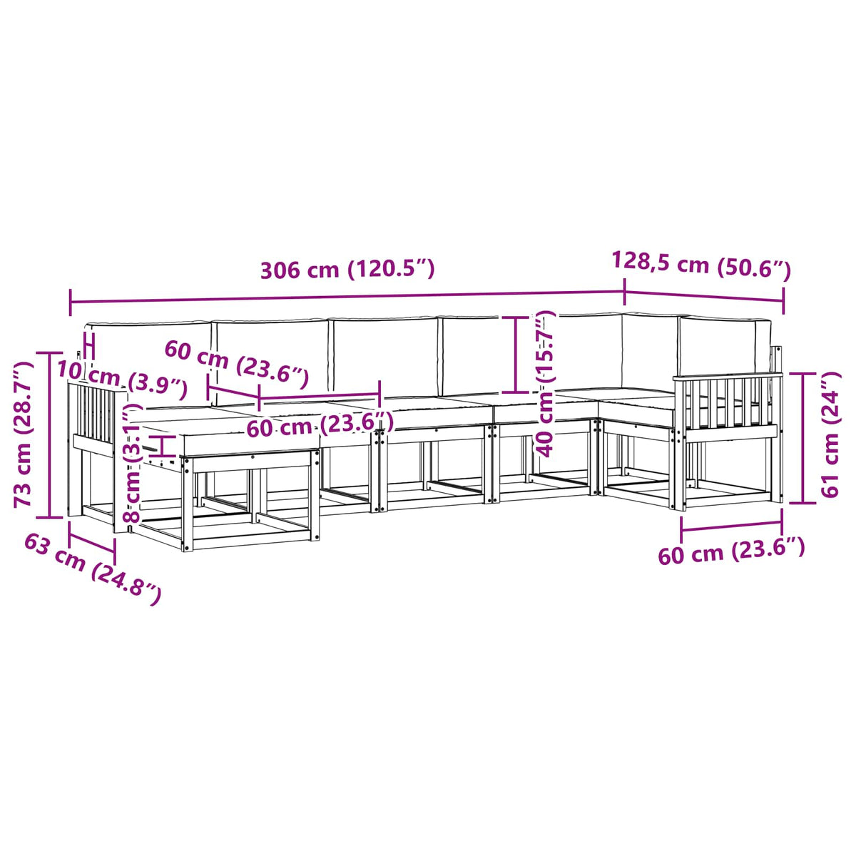 Outdoor-Sofagarnitur 7 stk. Natur und Anthrazit