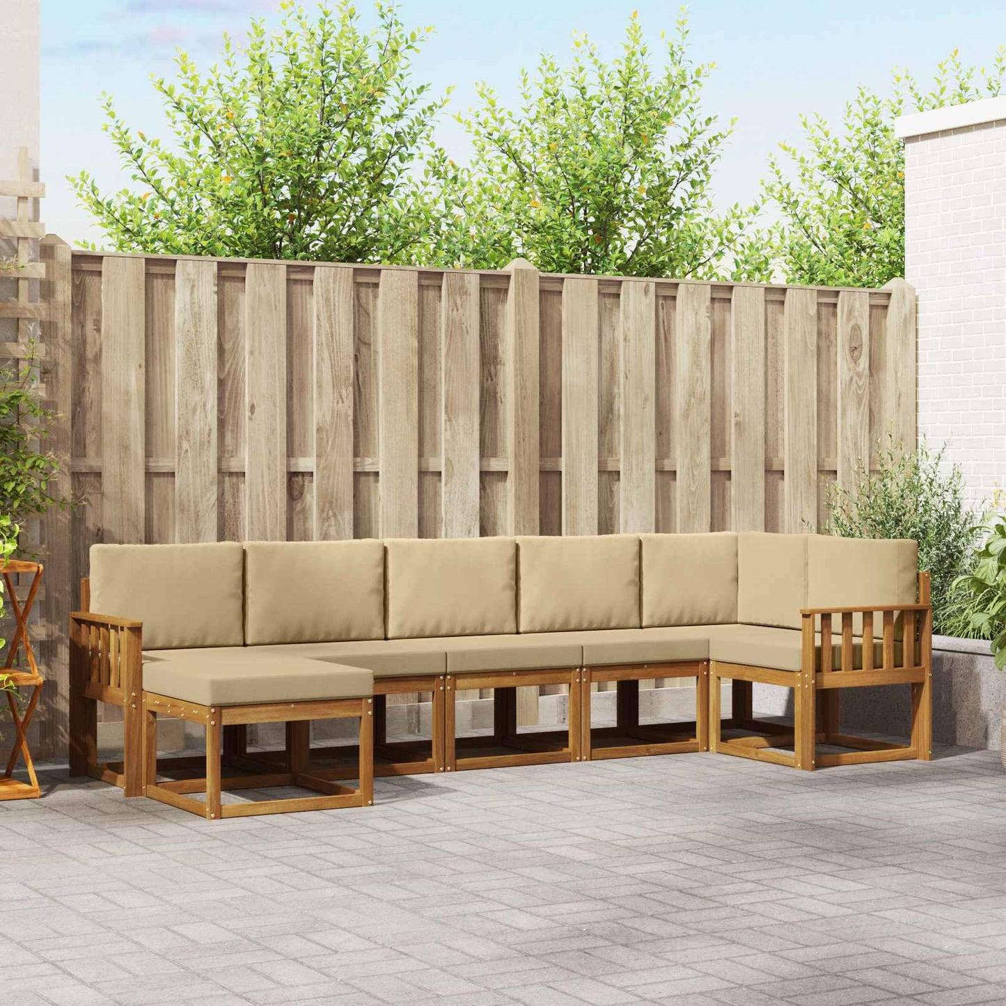 Outdoor-Sofagarnitur mit Kissen 7 pcs Natur und Beige