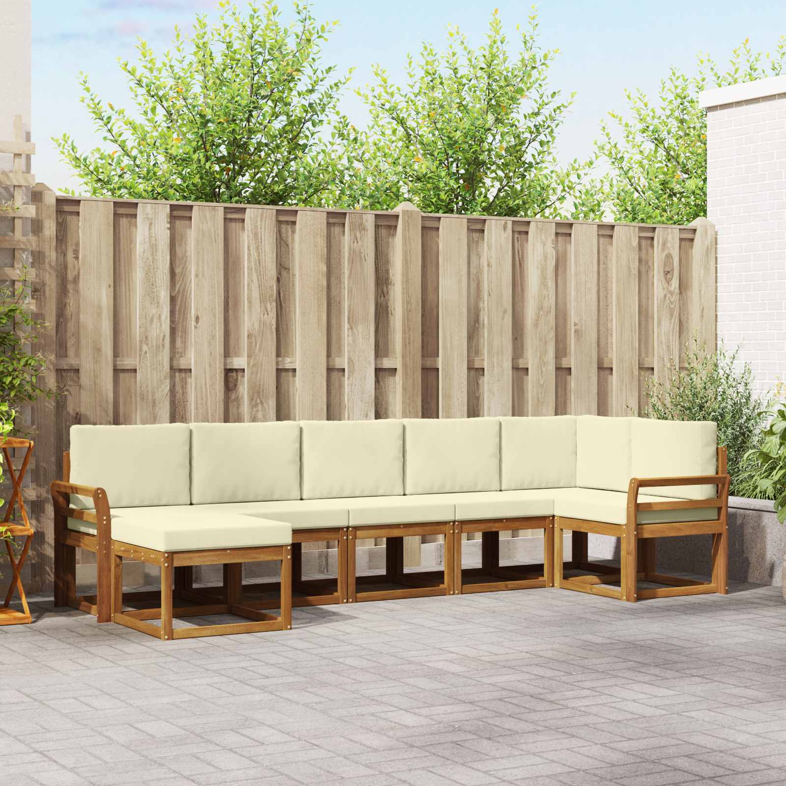 Outdoor-Sofagarnitur 7 stk. Natur und Creme