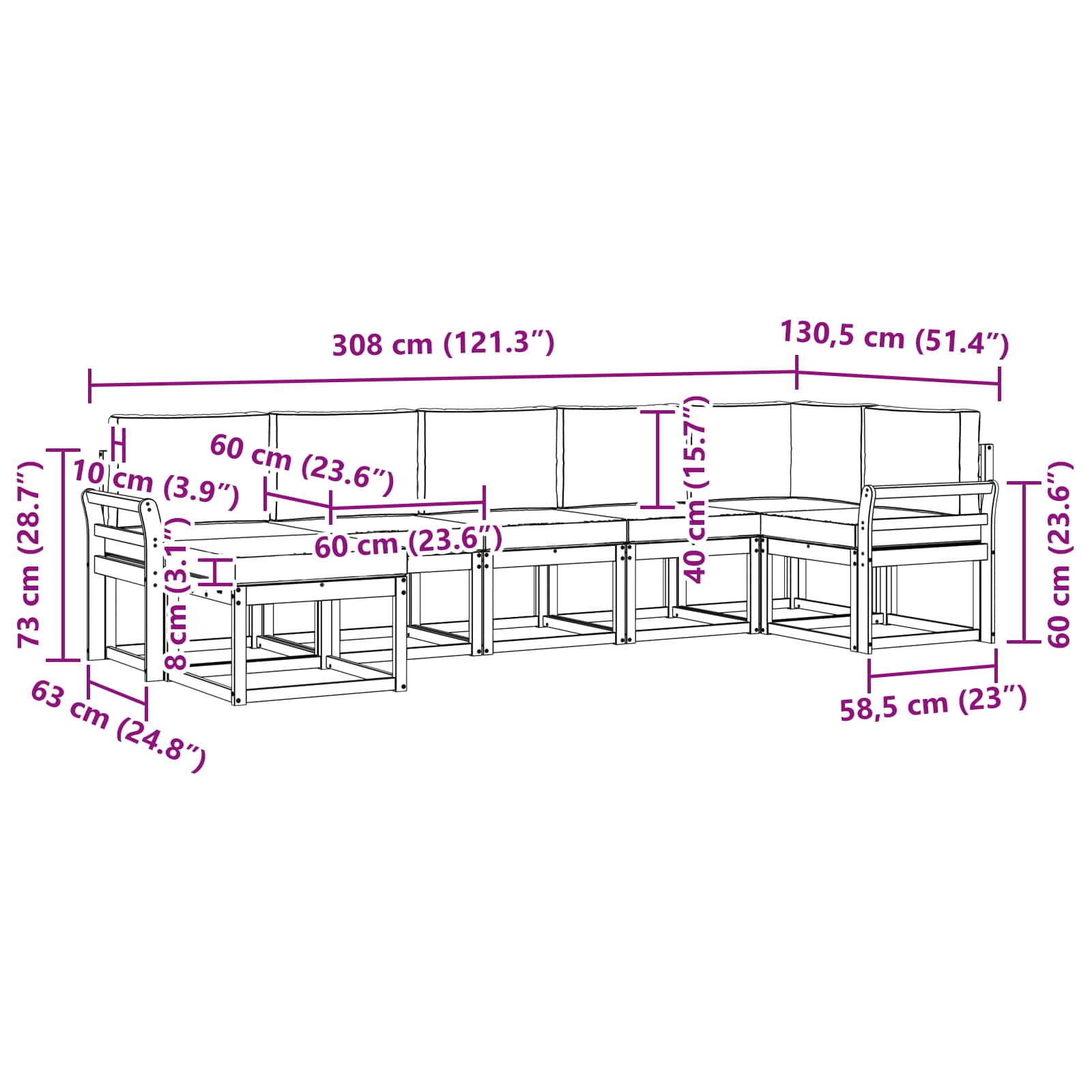 Outdoor-Sofagarnitur 7 stk. Natur und Anthrazit