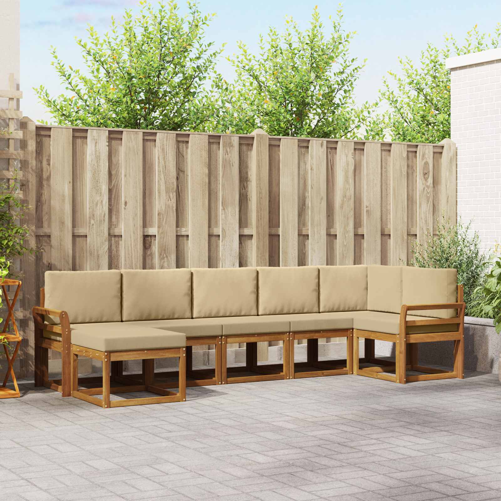 Outdoor-Sofagarnitur mit Kissen 7 pcs Natur und Beige