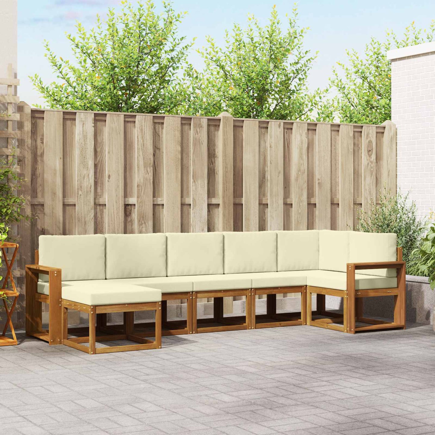 Outdoor-Sofagarnitur 7 stk. Natur und Creme