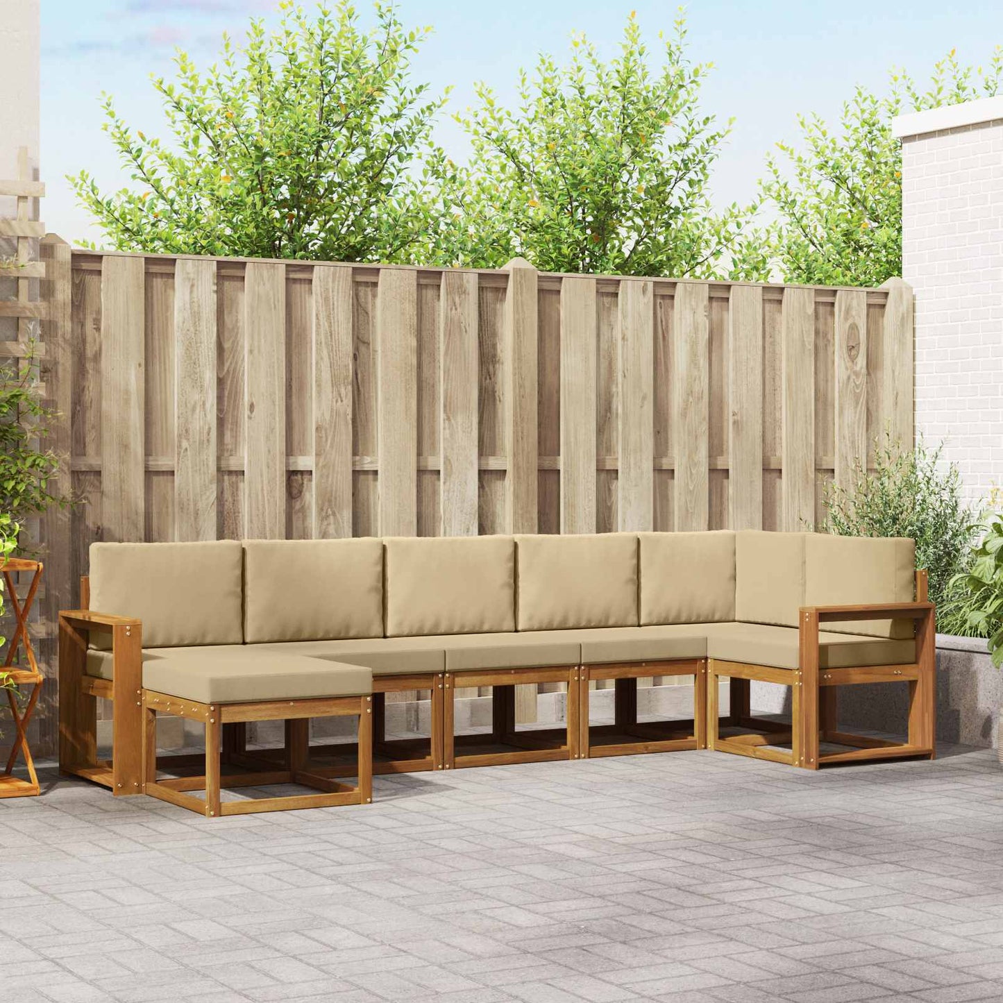 Outdoor-Sofagarnitur mit Kissen 7 pcs Natur und Beige