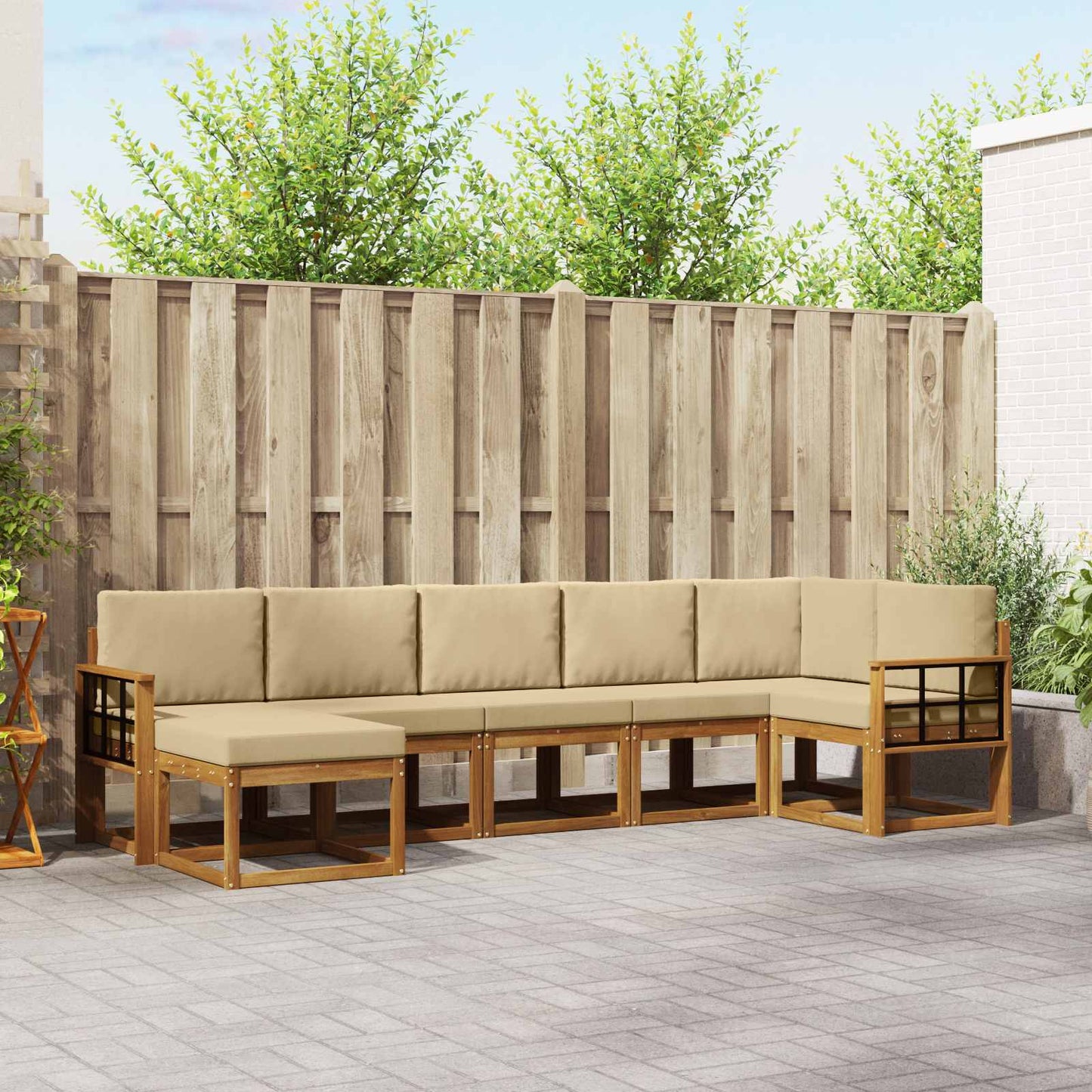 Outdoor-Sofagarnitur mit Kissen 7 pcs Natur und Beige