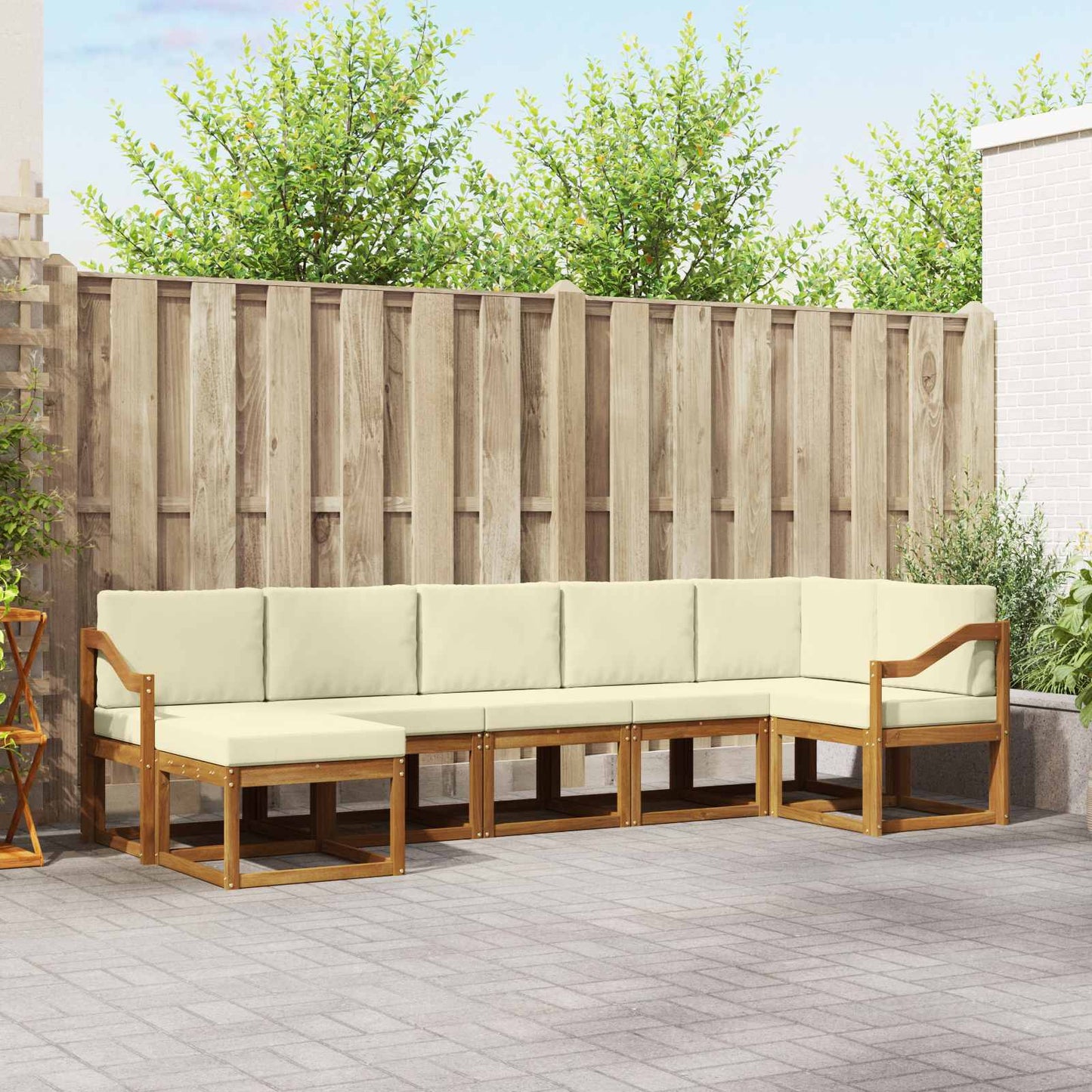 Outdoor-Sofagarnitur 7 stk. Natur und Creme