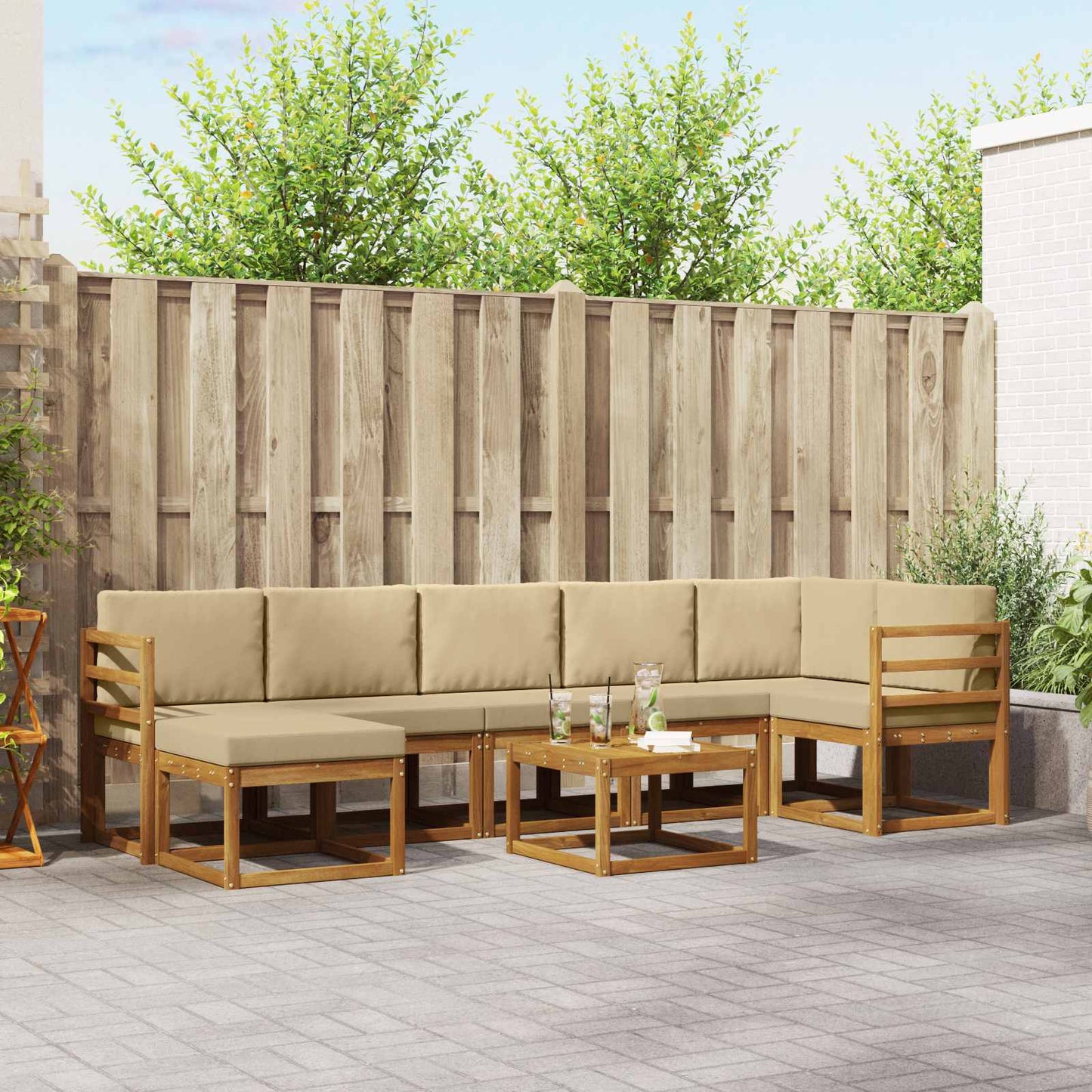Outdoor-Sofagarnitur mit Kissen 8 pcs Natur und Beige