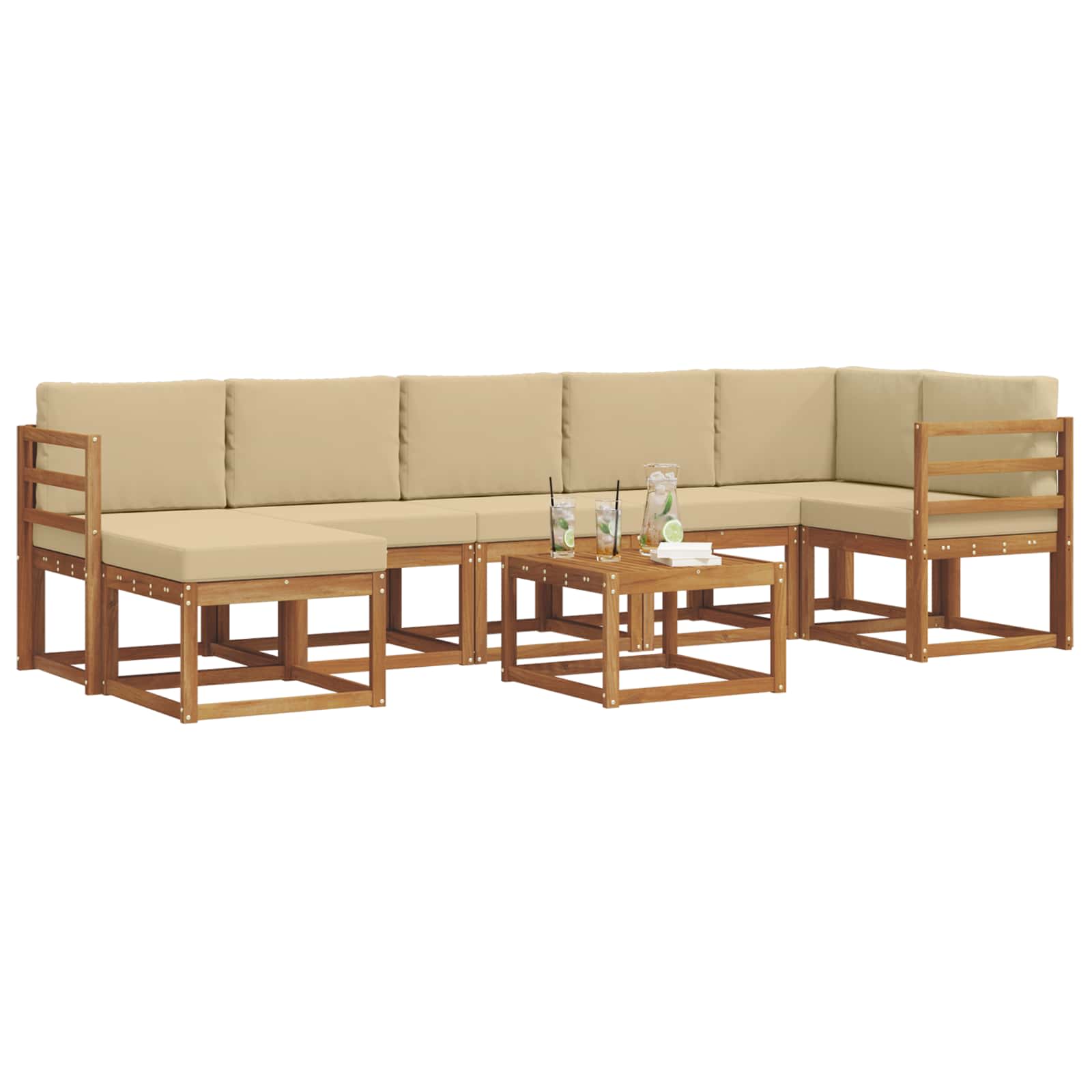 Outdoor-Sofagarnitur mit Kissen 8 pcs Natur und Beige