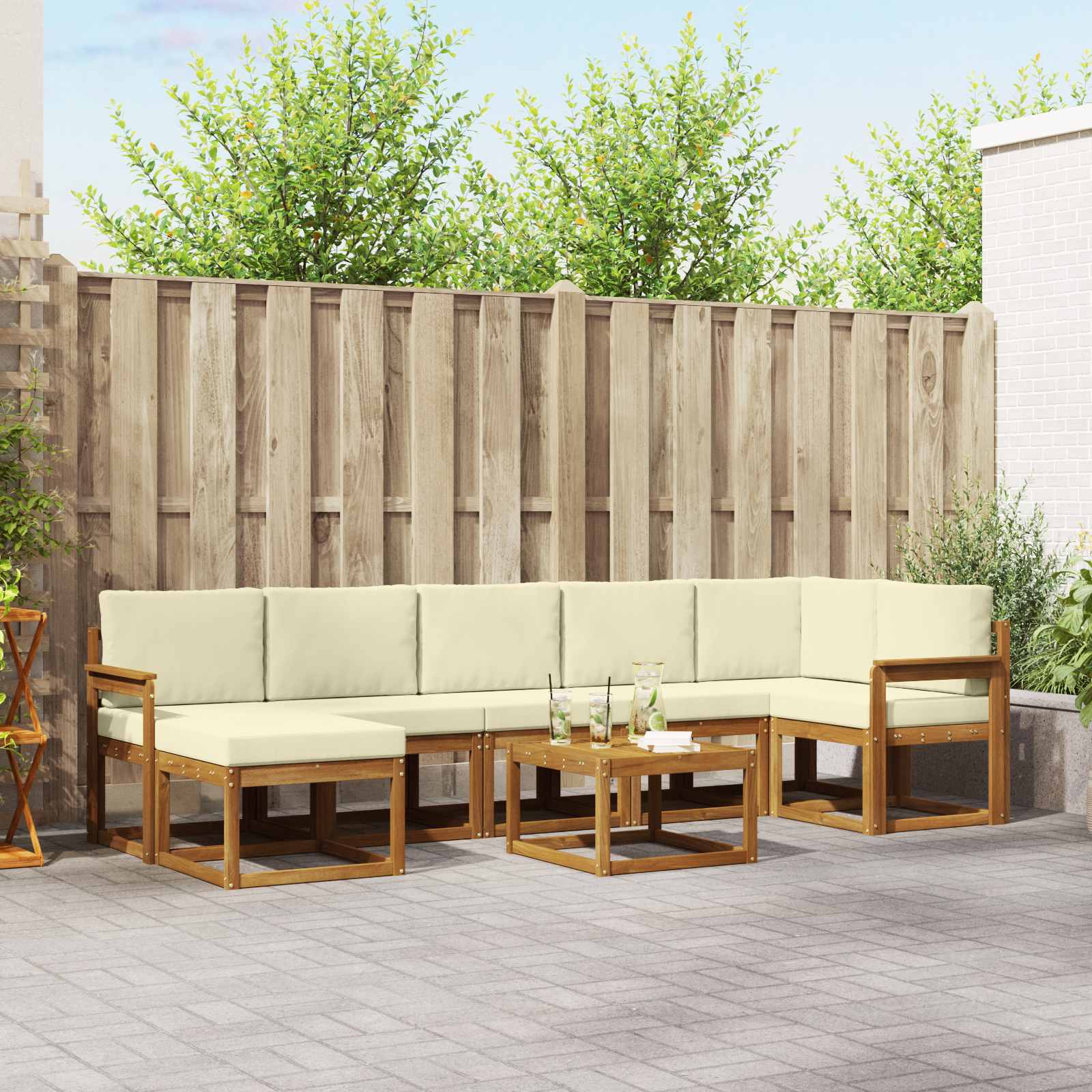 Outdoor-Sofagarnitur 8 stk. Natur und Creme